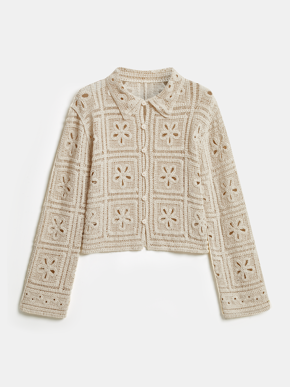 Crochet Floral Eyelet Long Sleeve Shirt