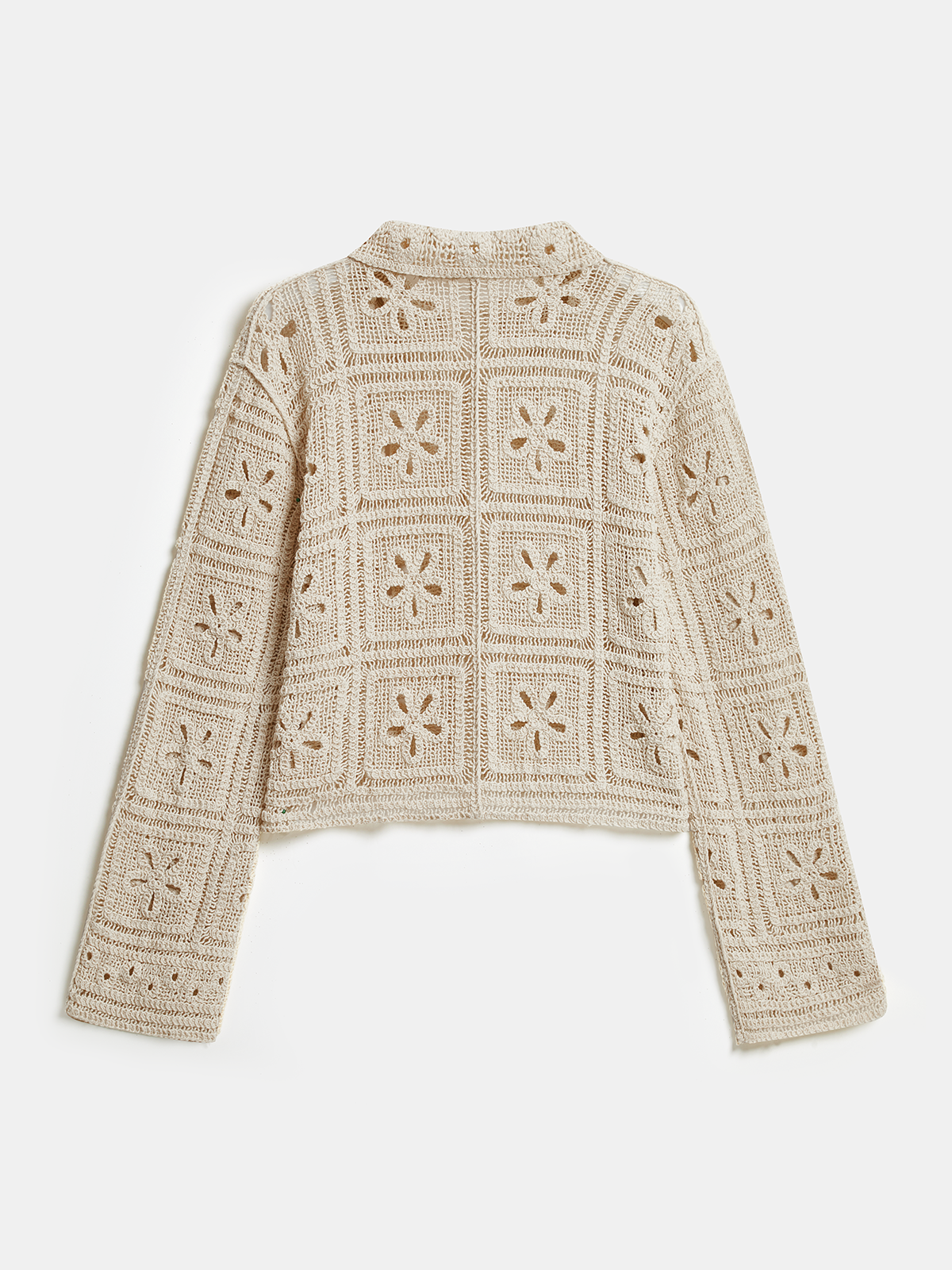 Crochet Floral Eyelet Long Sleeve Shirt