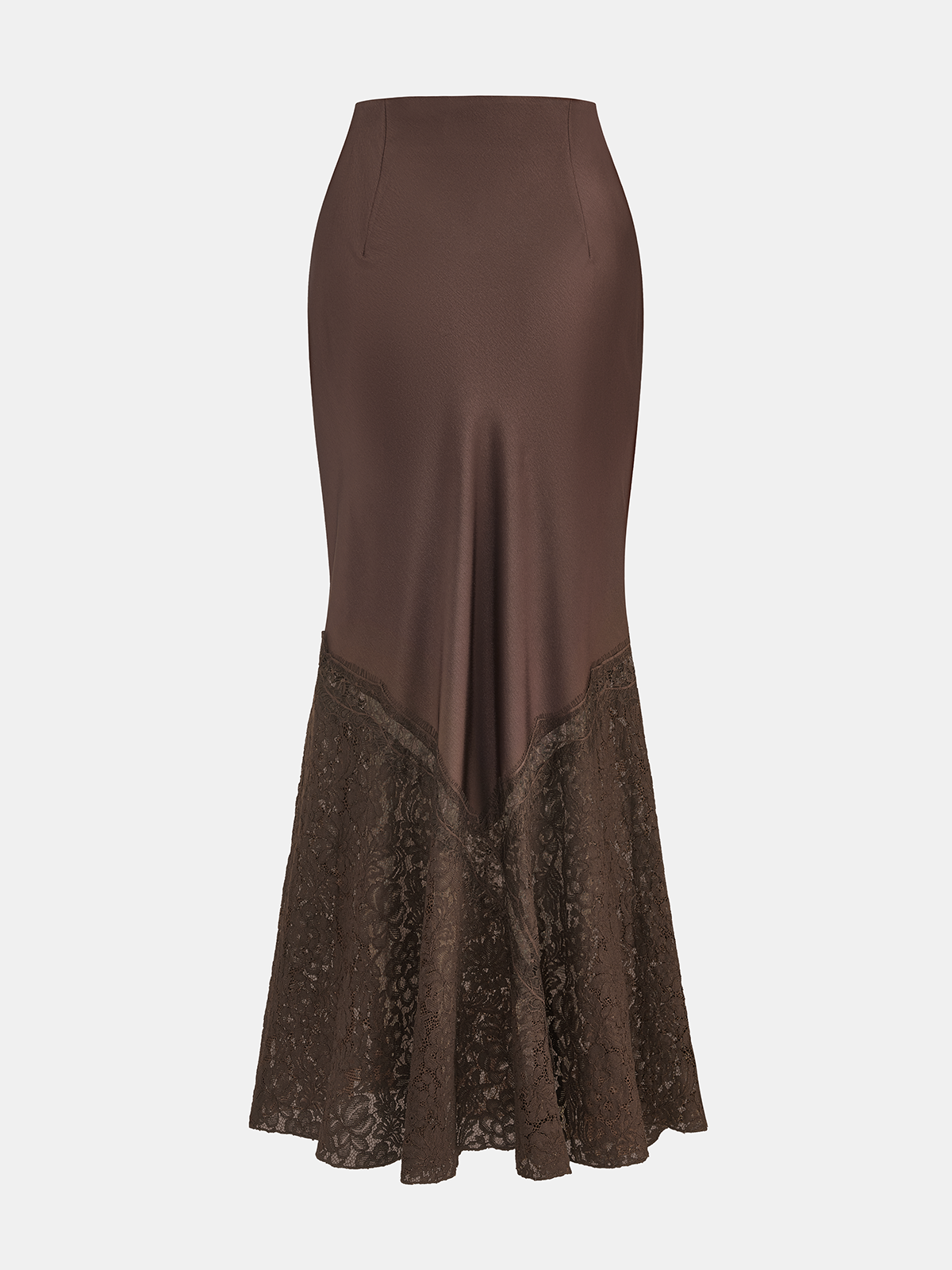 Lace Panel Satin Mermaid Maxi Skirt