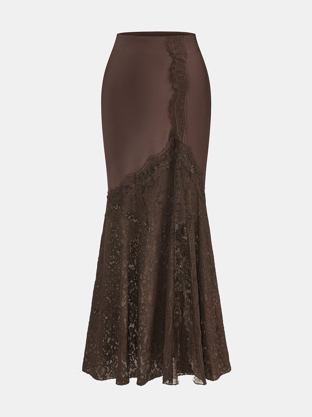 Lace Panel Satin Mermaid Maxi Skirt