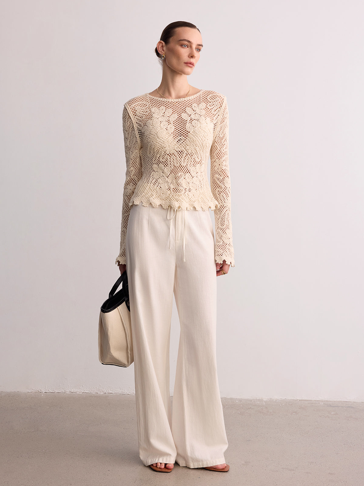 Crochet Lace Long Sleeve Knit Top