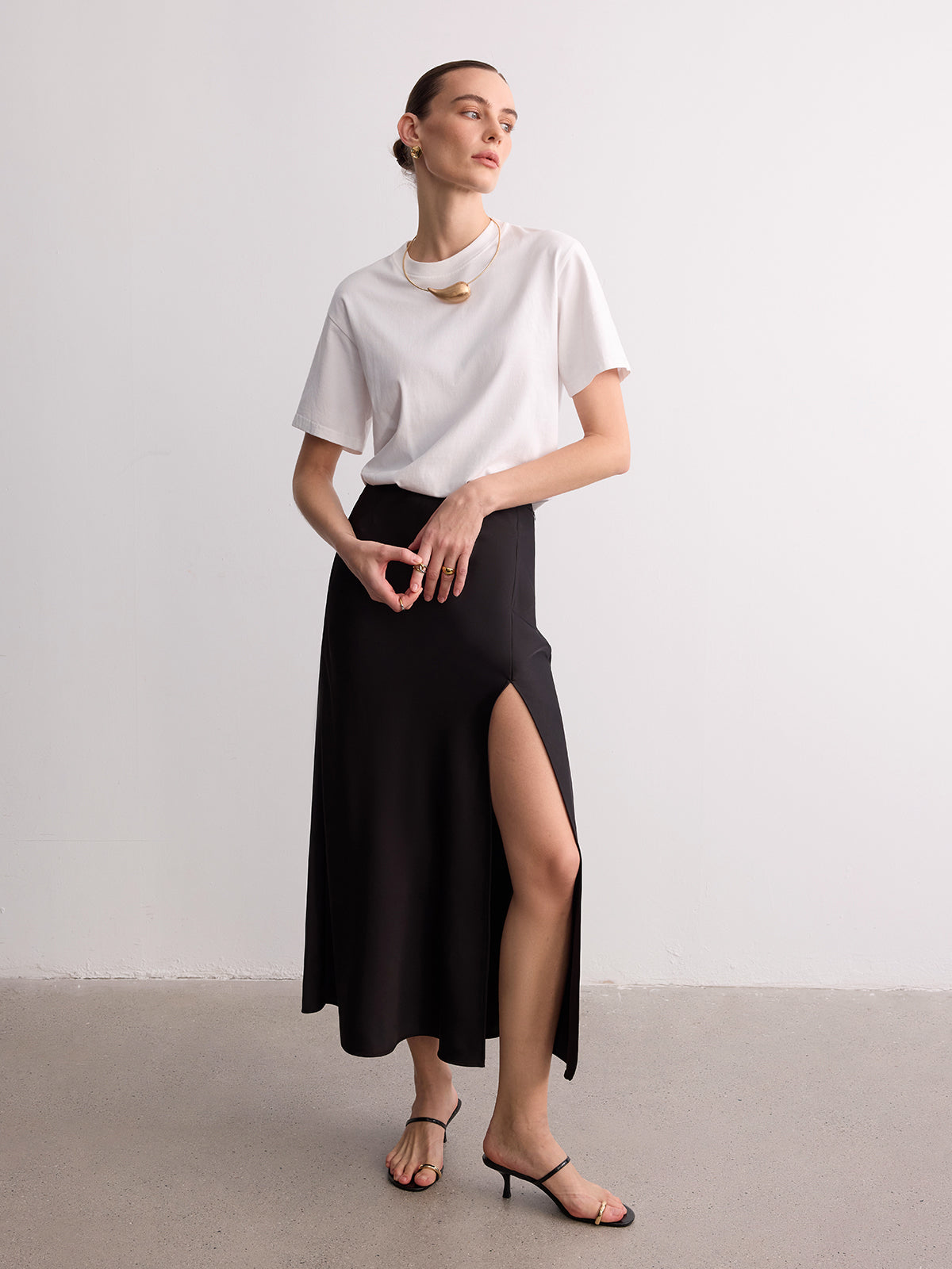 High Slit Satin Maxi Skirt