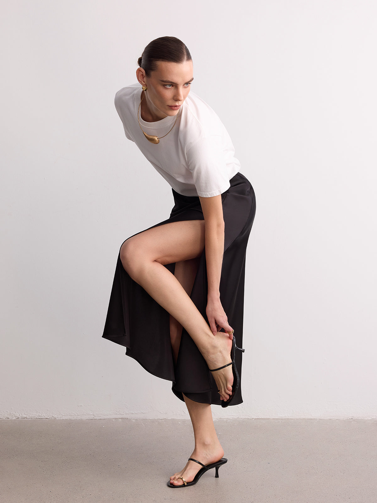 High Slit Satin Maxi Skirt