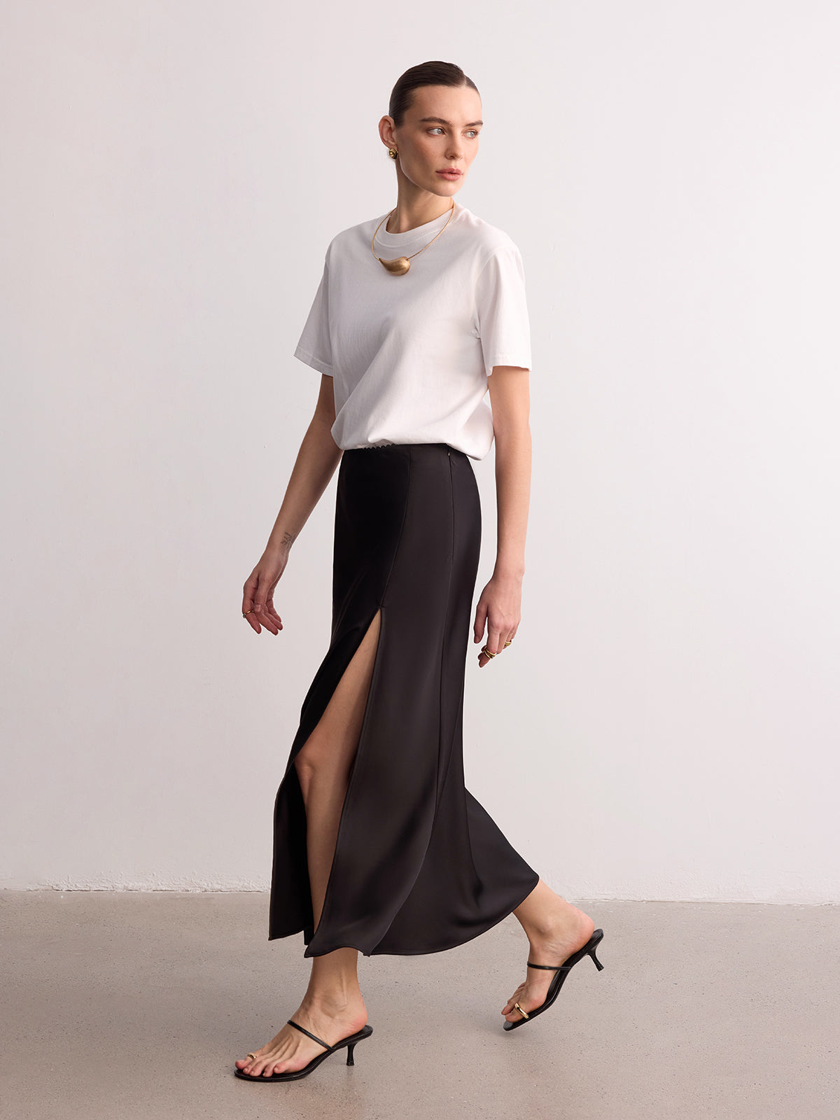 High Slit Satin Maxi Skirt
