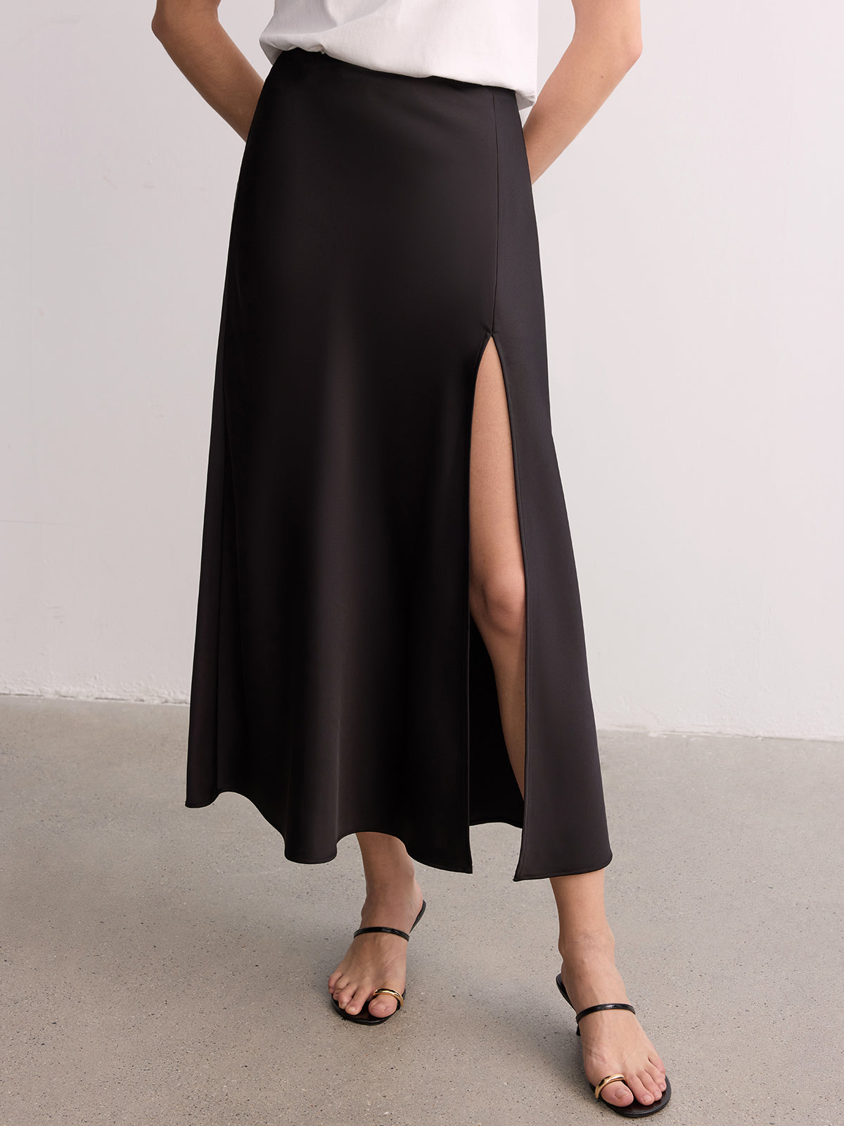High Slit Satin Maxi Skirt