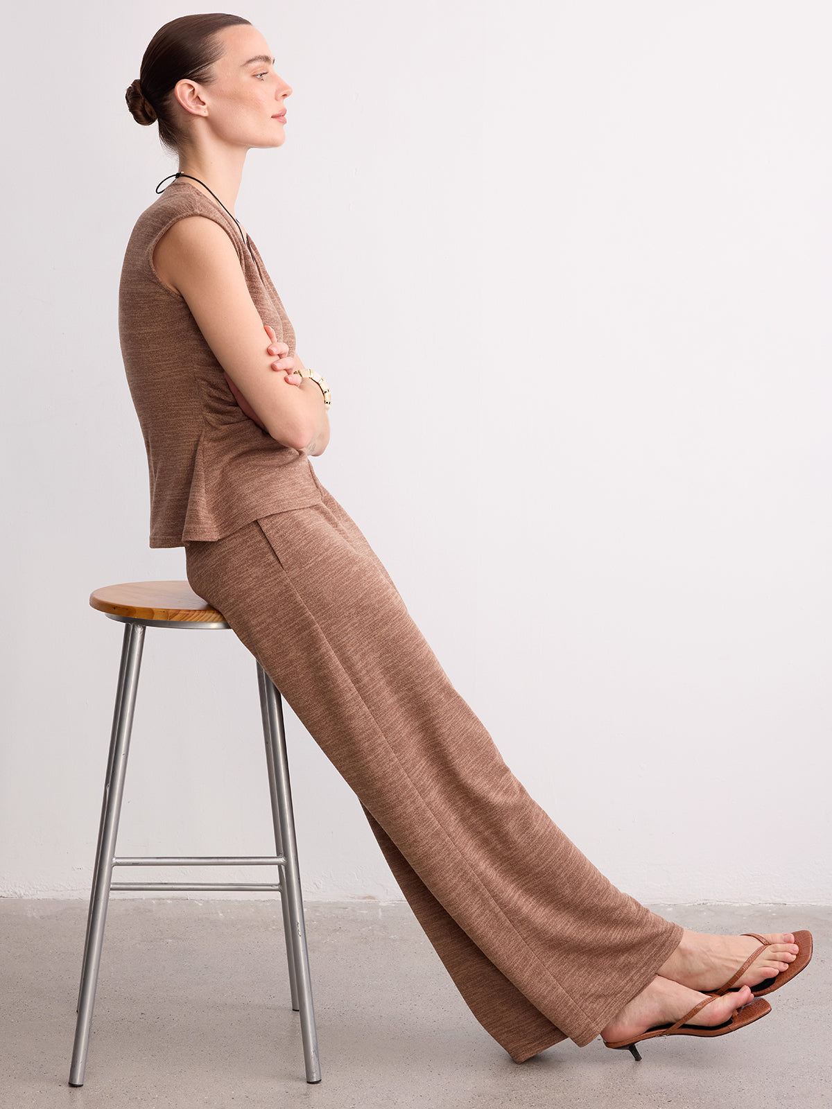 Wrap-Front Sleeveless Knit Top & Pants Set