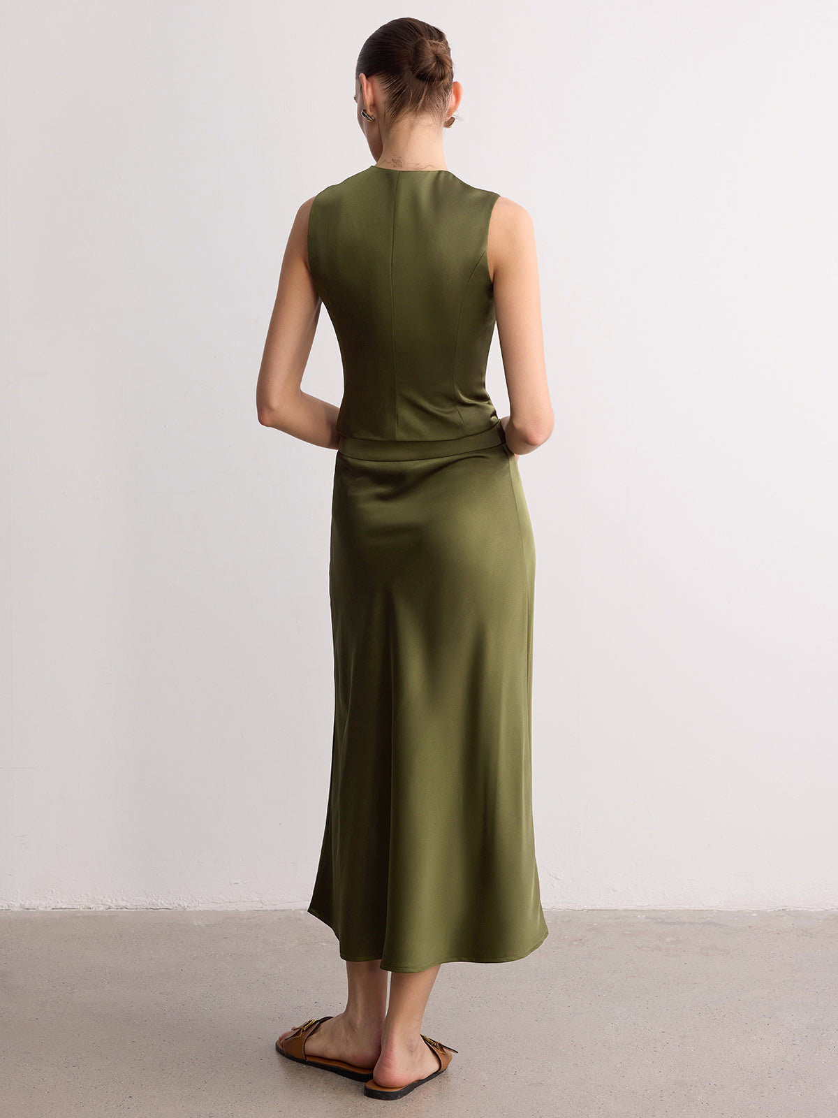 Sleeveless Satin Vest & Maxi Skirt Set