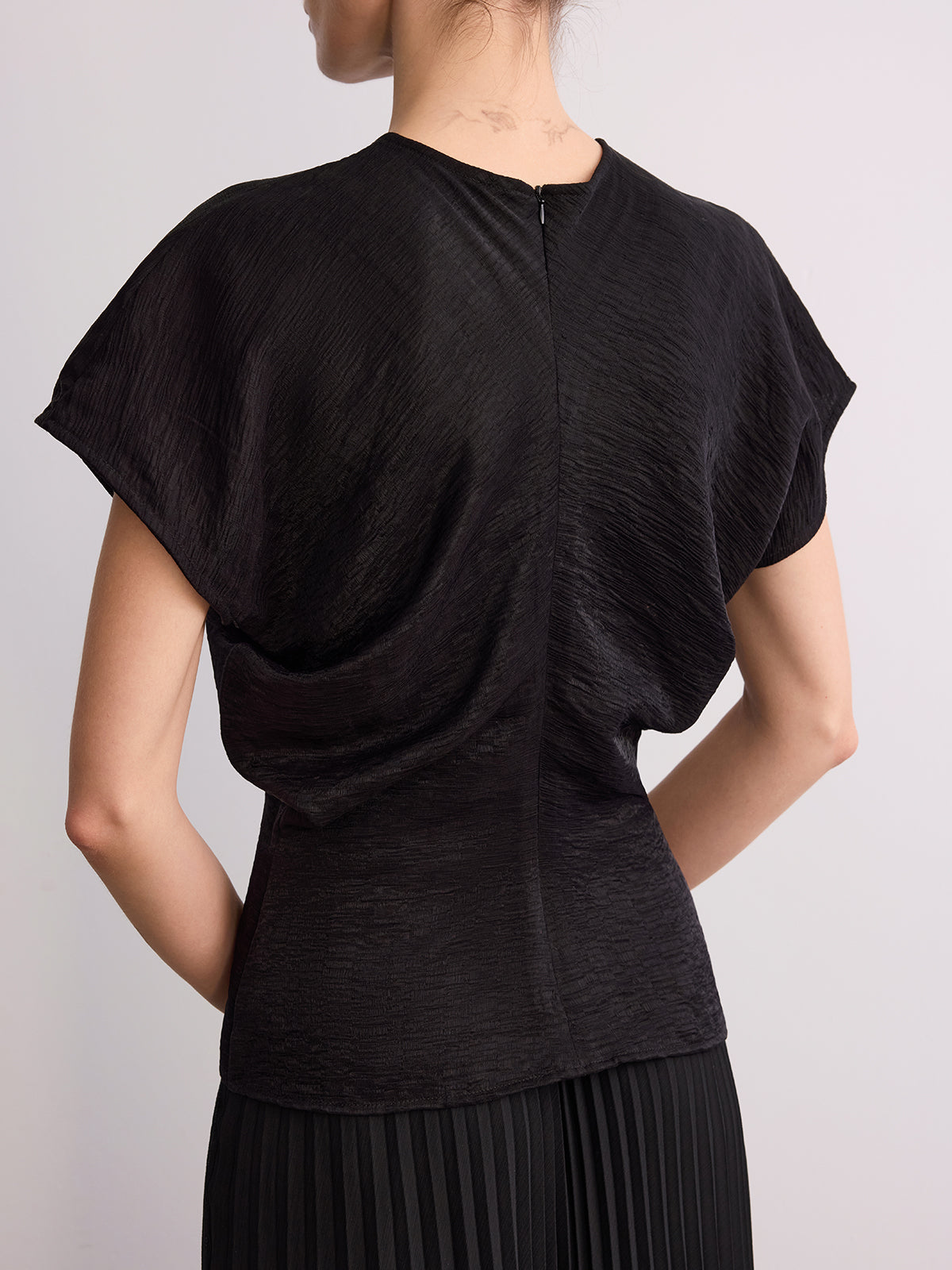 Textured Top & Pleated Maxi Skirt Set