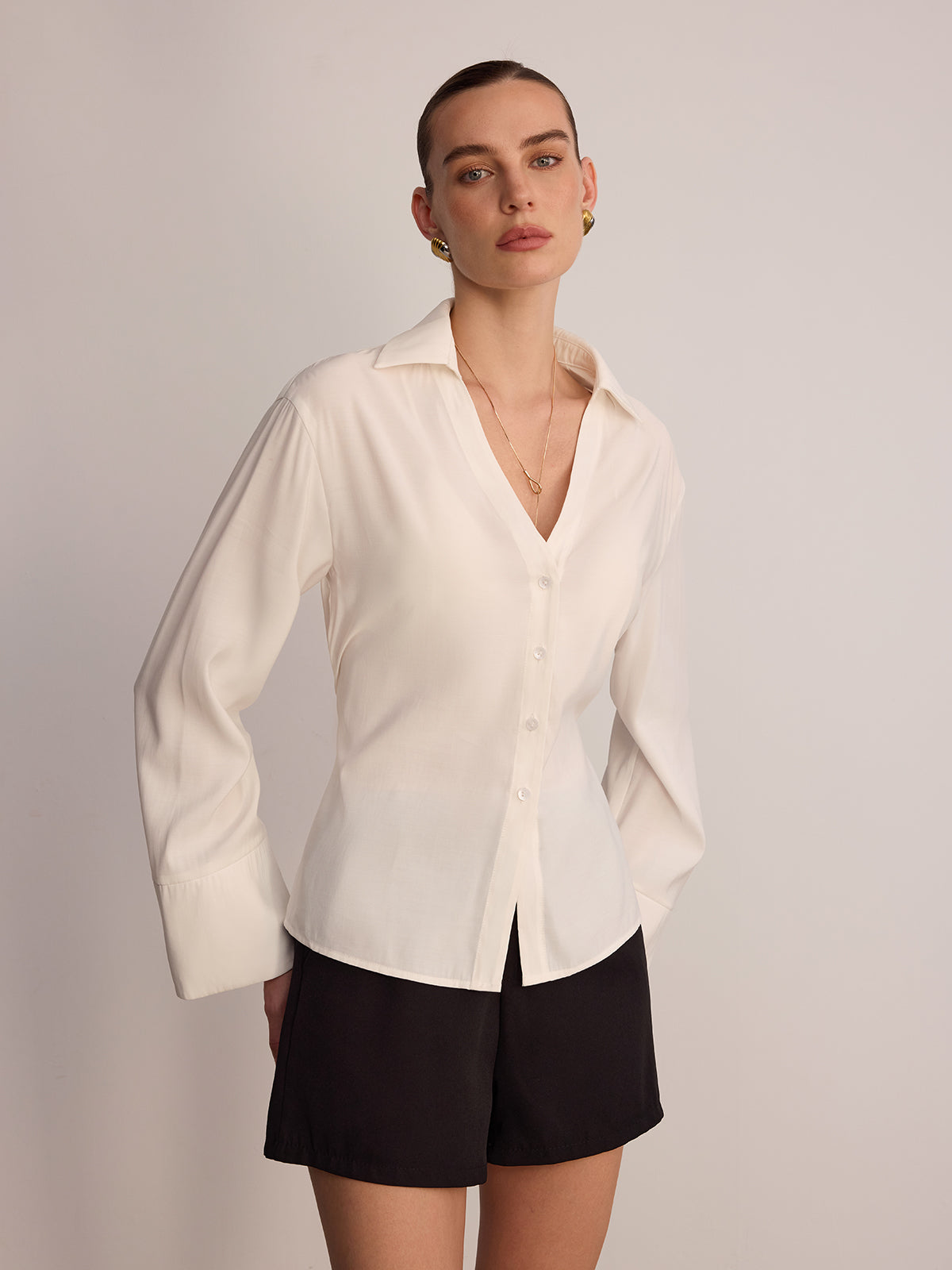 Button Front V-Neck Shirt