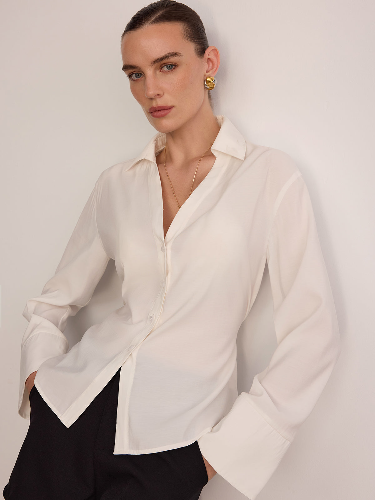 Button Front V-Neck Shirt