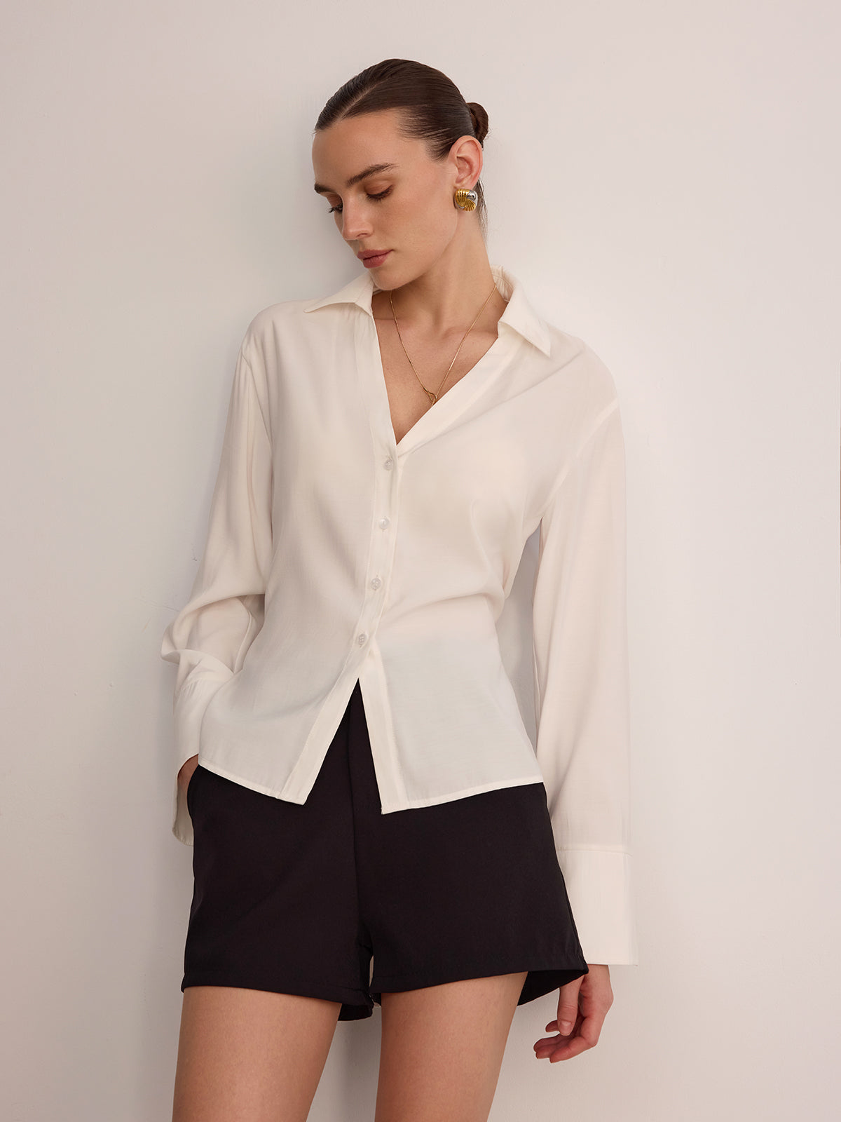 Button Front V-Neck Shirt