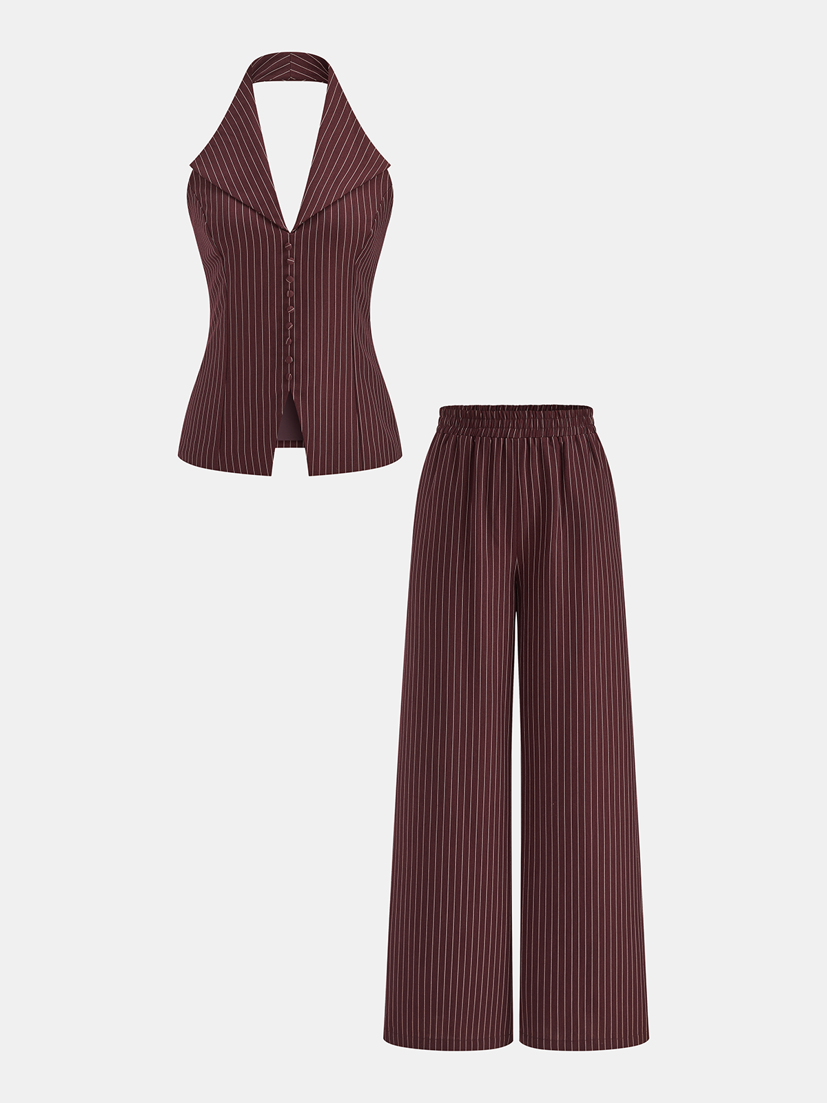 Pinstriped Halter Top & Wide Leg Pants Set