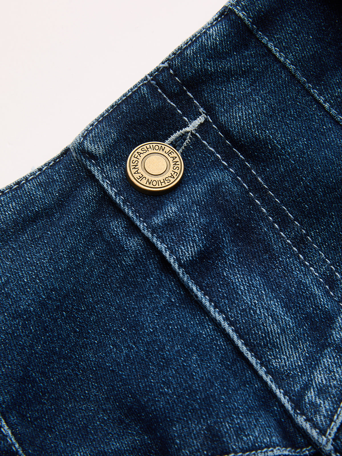 Pantalon en jean à taille mi-haute et coupe droite