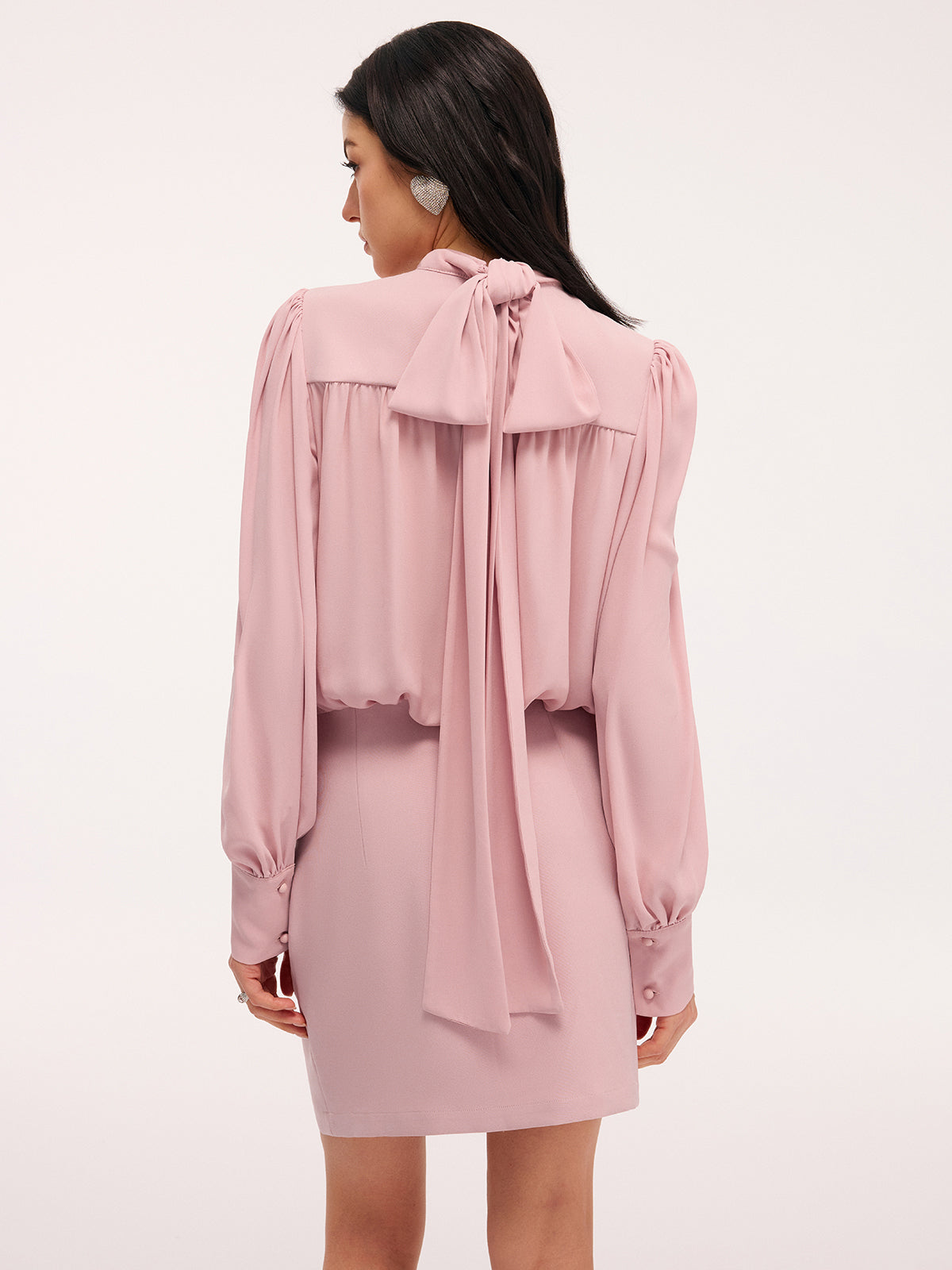 Blousonkleid mit Puffärmeln und Rückenmasche