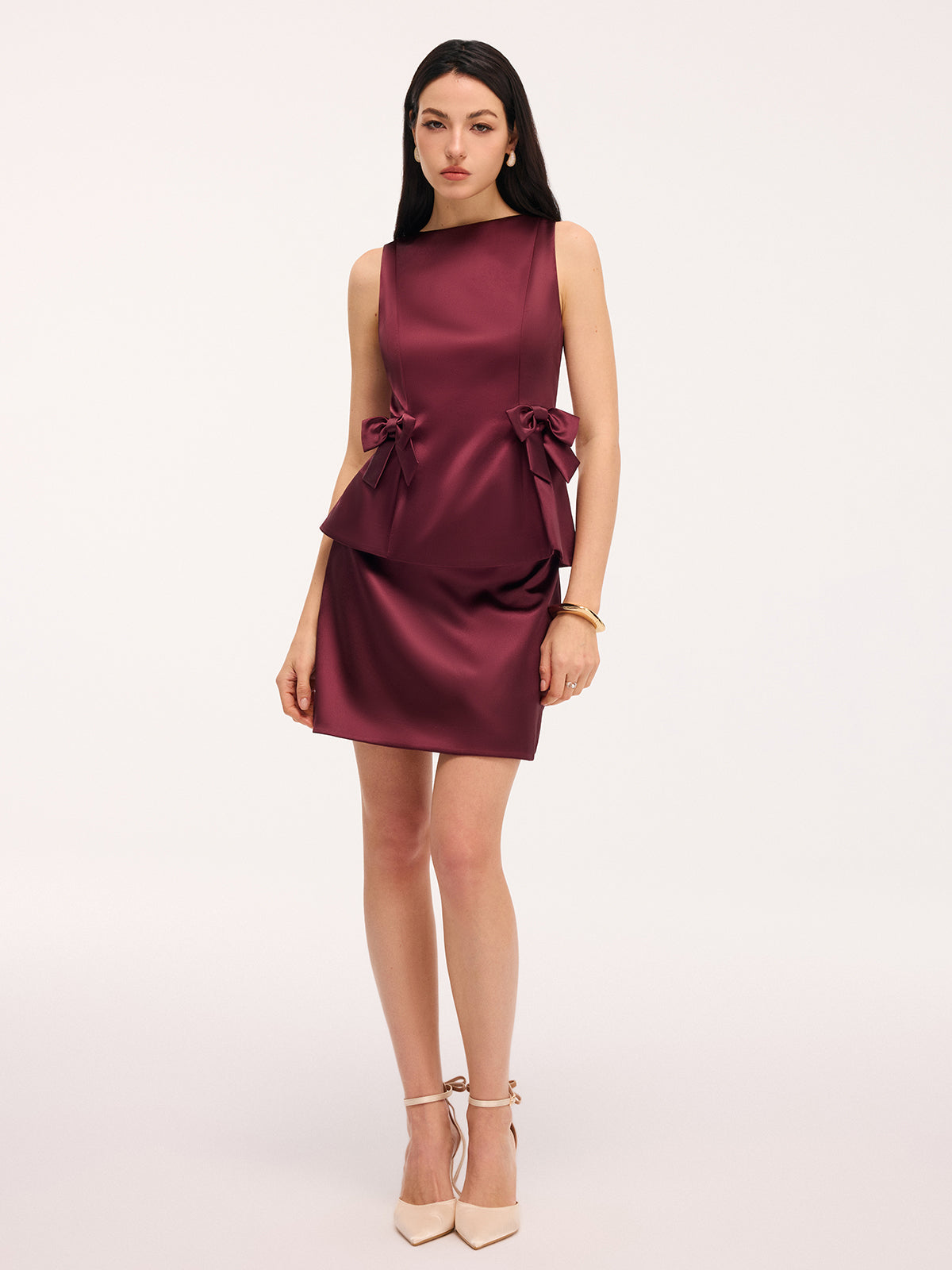 Sleeveless Bow Peplum Top & Mini Skirt Set