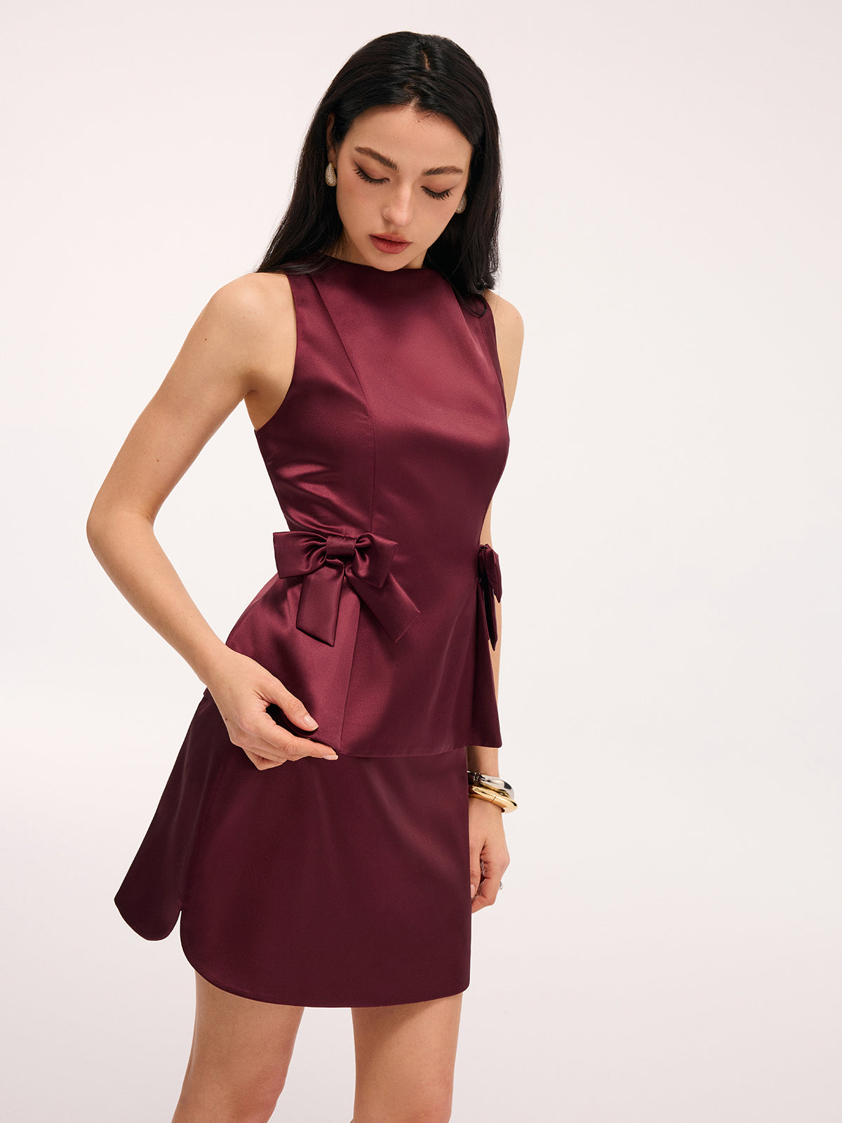 Sleeveless Bow Peplum Top & Mini Skirt Set