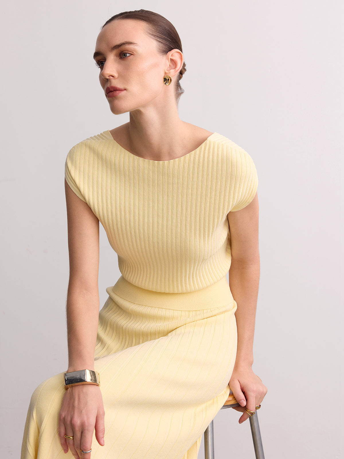 Cap Sleeve Ribbed Knit Top