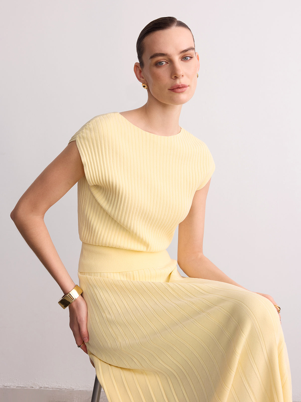 Cap Sleeve Ribbed Knit Top