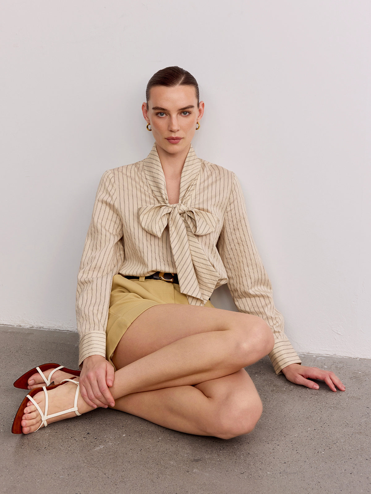 Bow Striped Long Sleeve Shirt