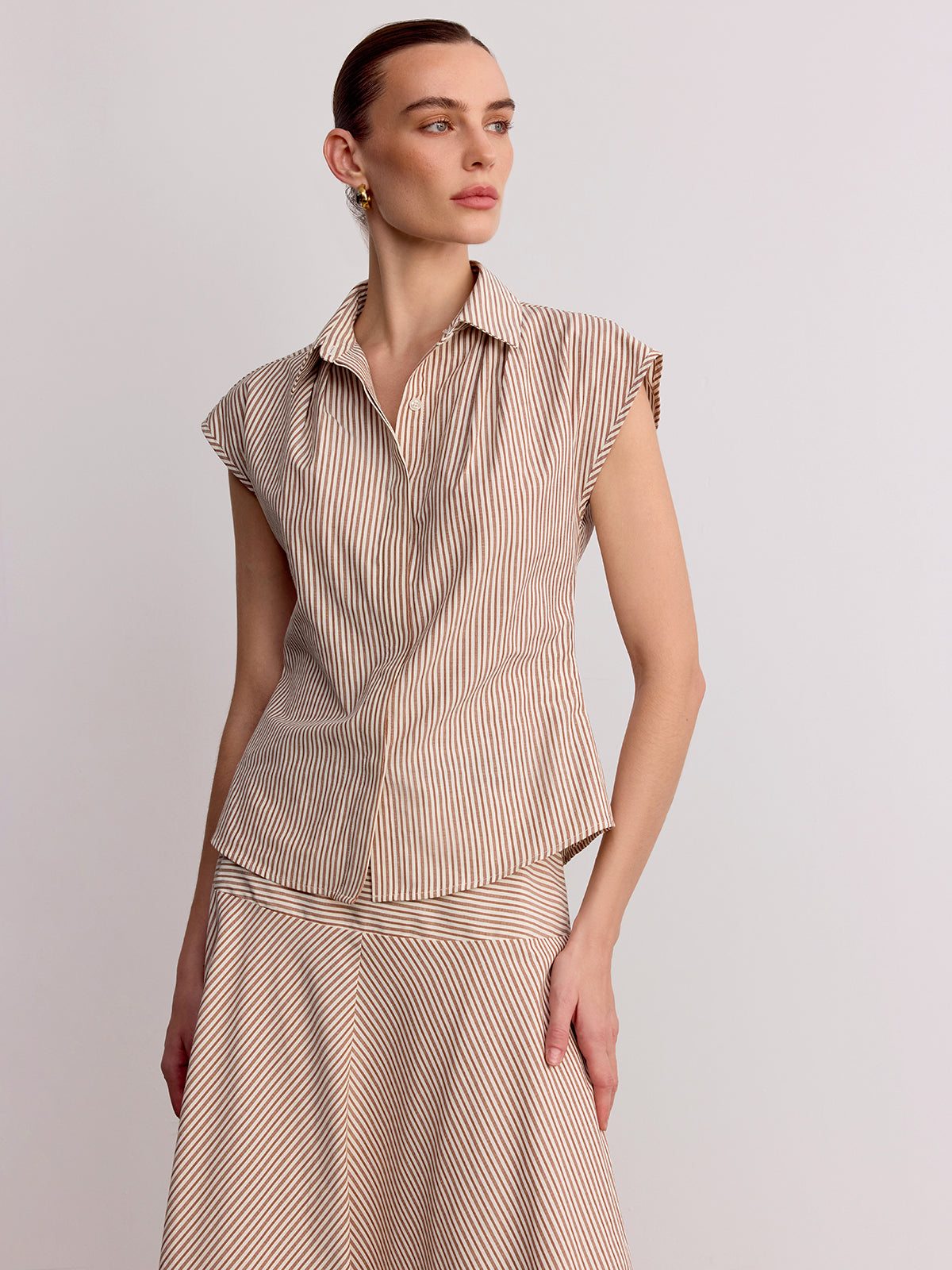 Sleeveless Striped Shirt & Maxi Skirt Set