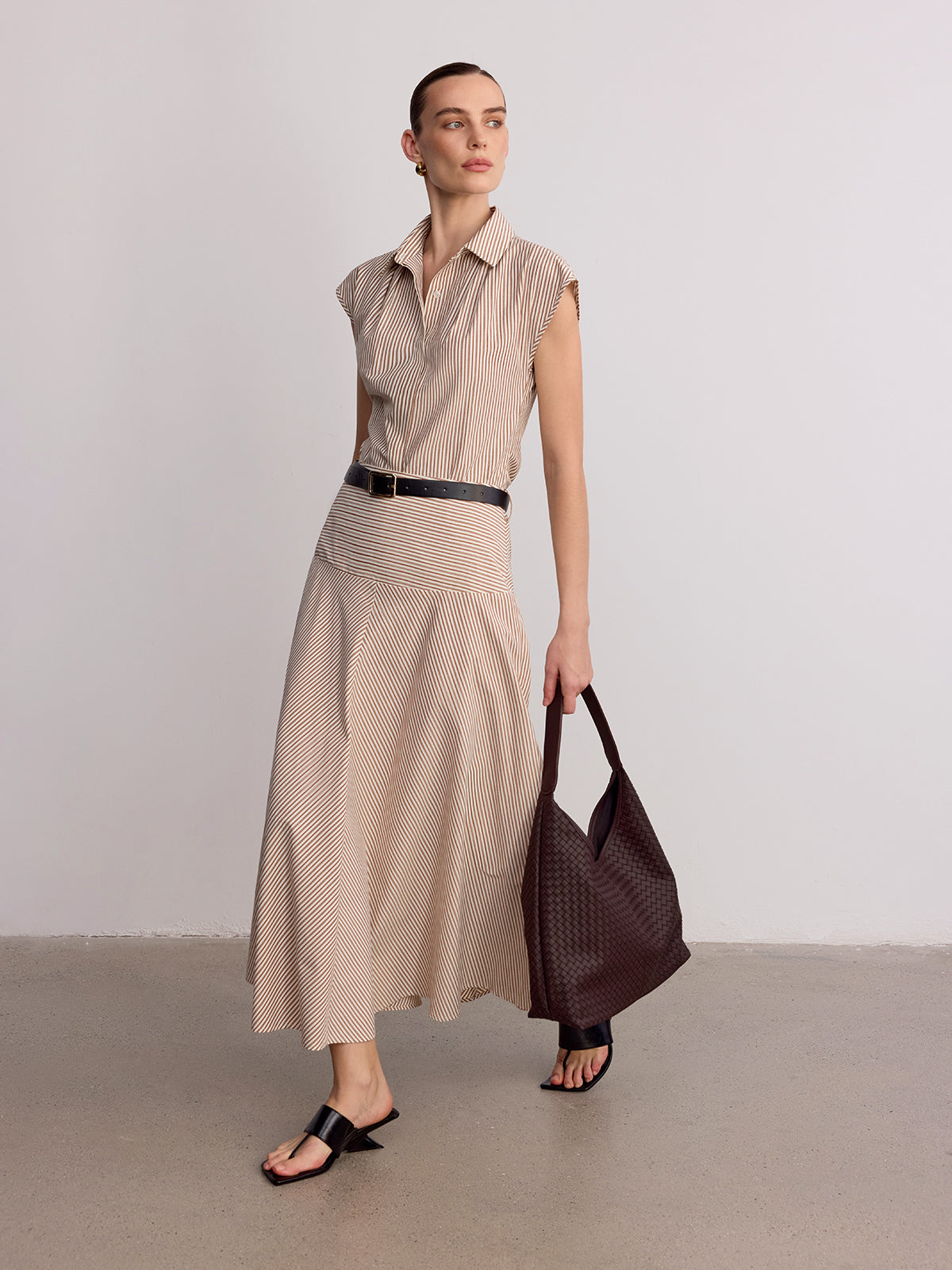 Sleeveless Striped Shirt & Maxi Skirt Set