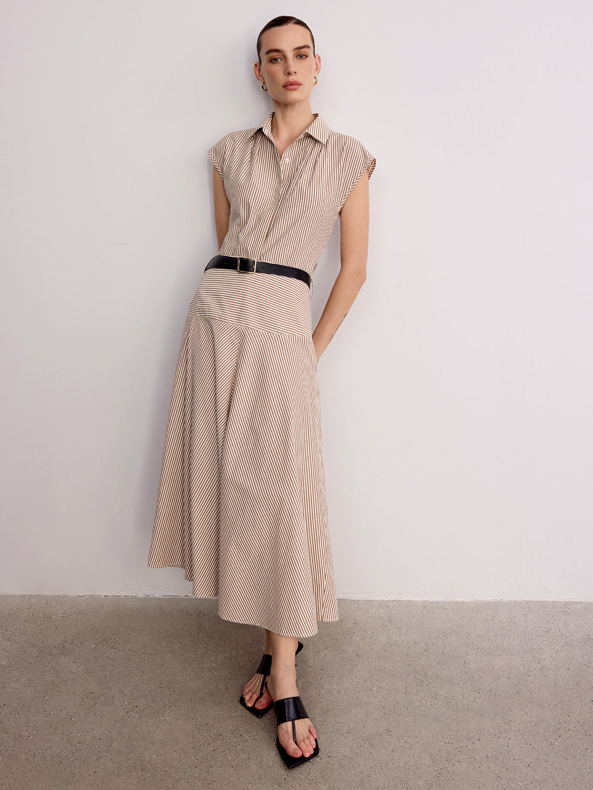 Sleeveless Striped Shirt & Maxi Skirt Set