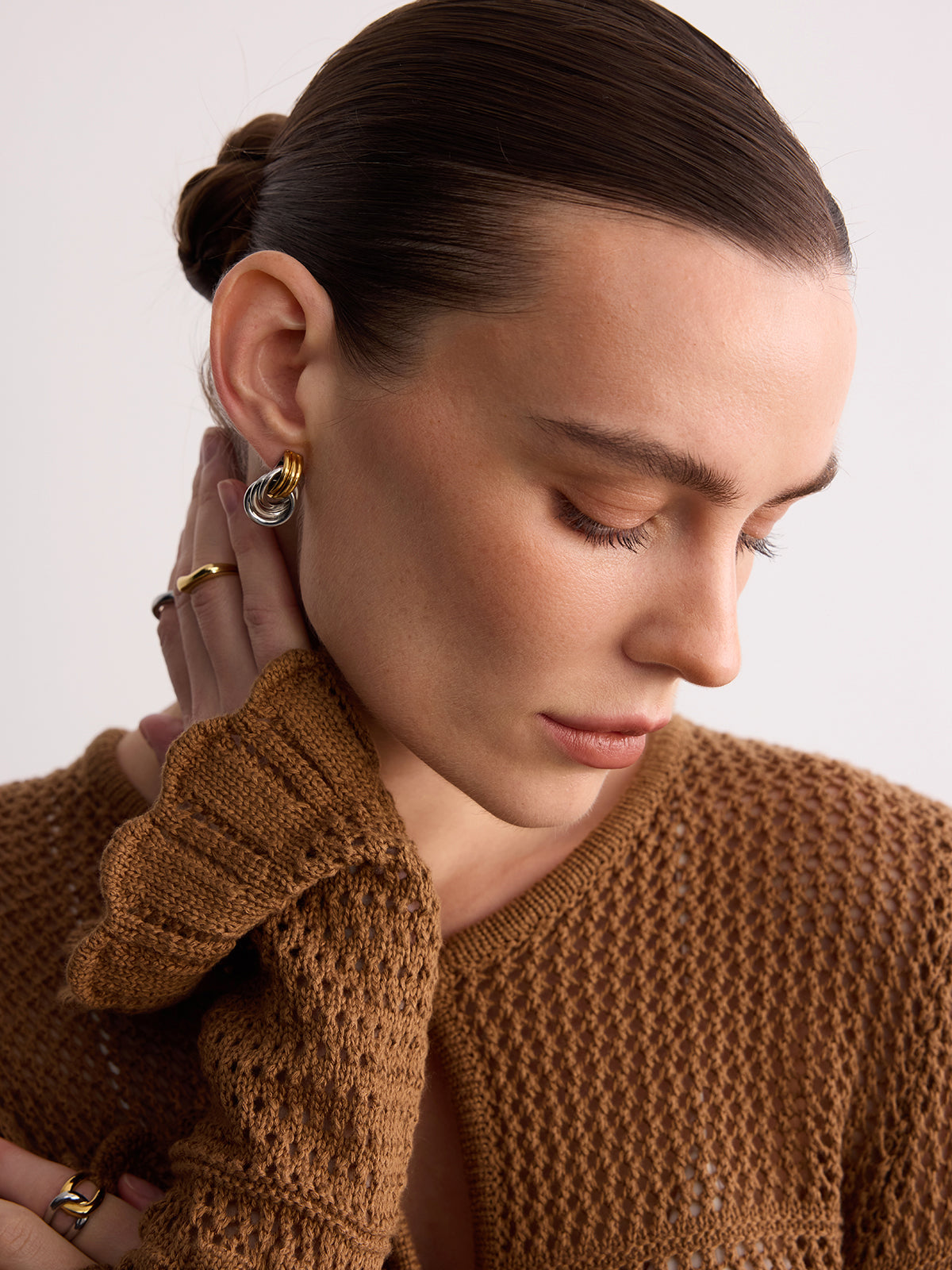 Two-Tone Interlocking Hoop Earrings