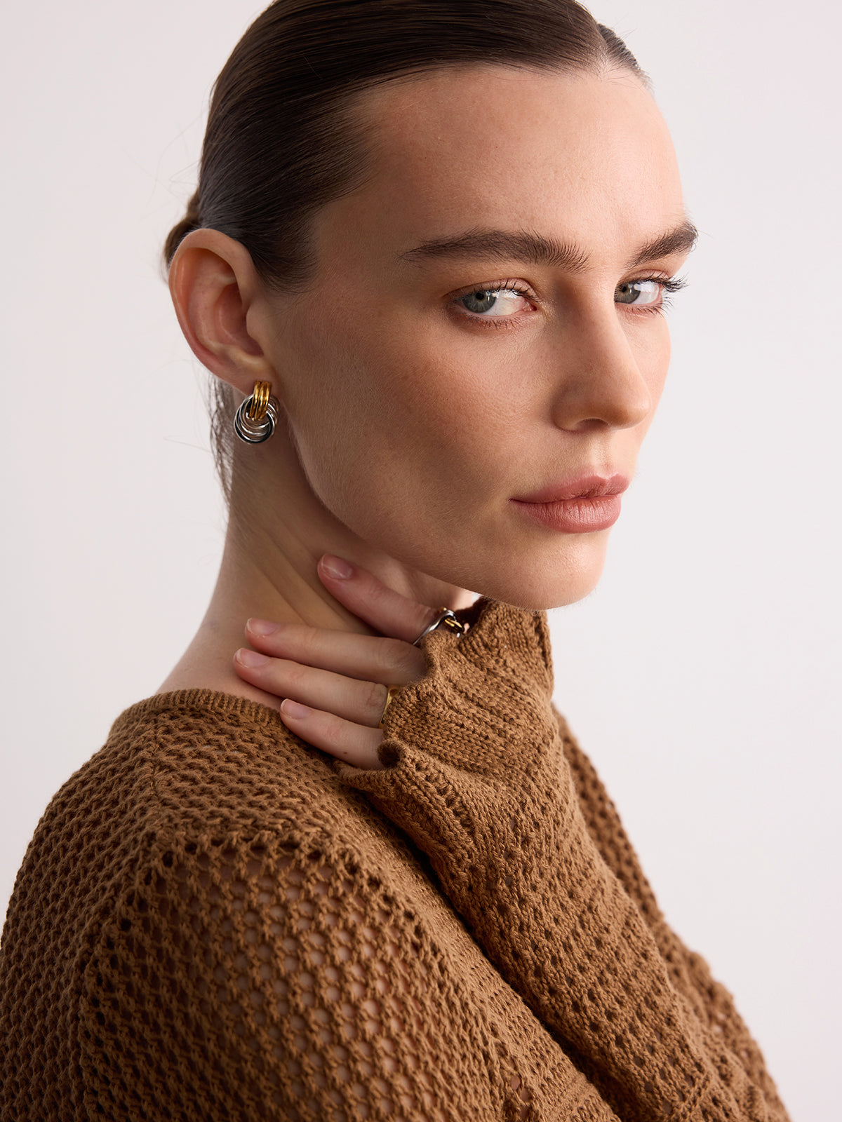 Two-Tone Interlocking Hoop Earrings