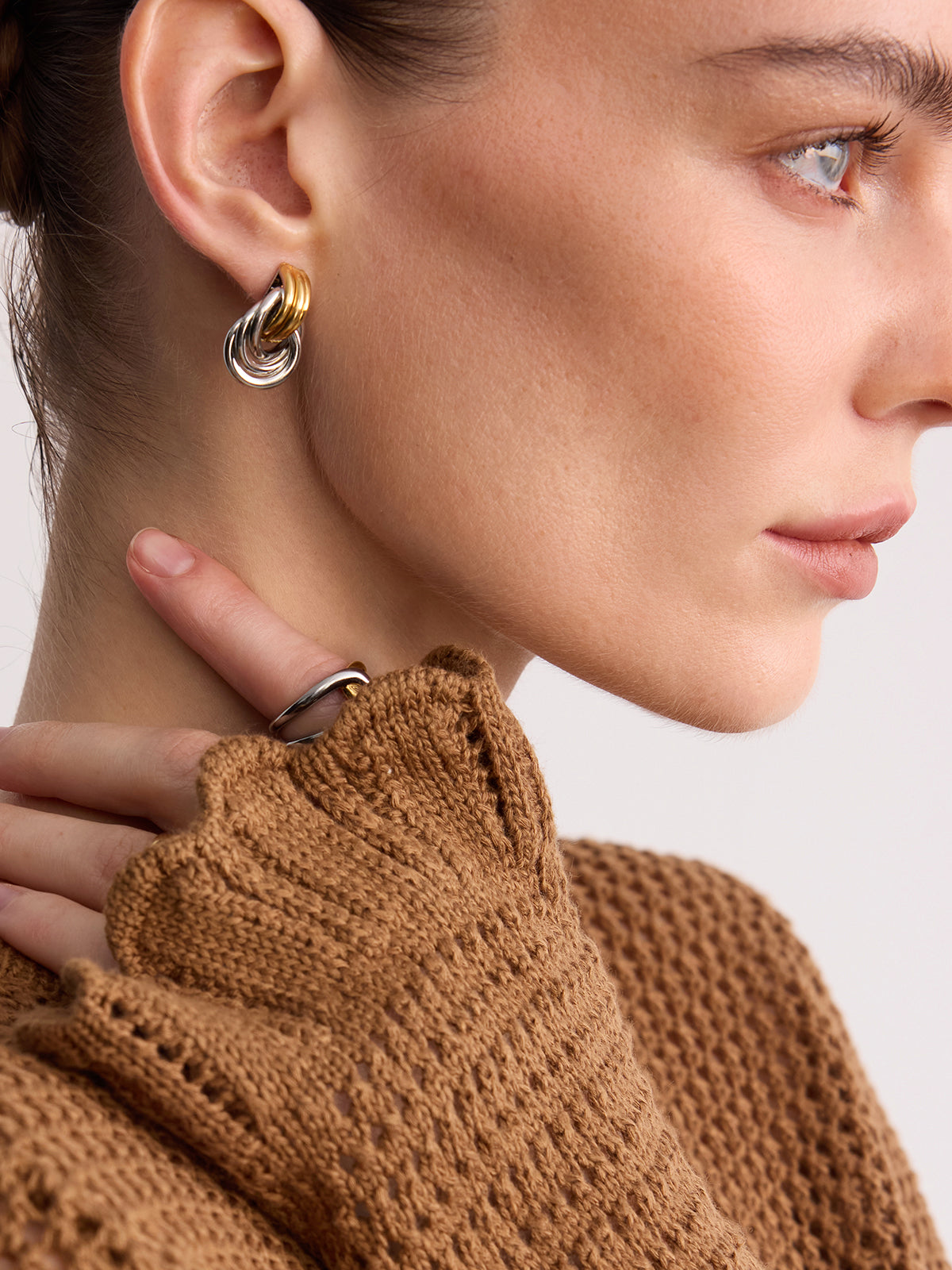 Two-Tone Interlocking Hoop Earrings