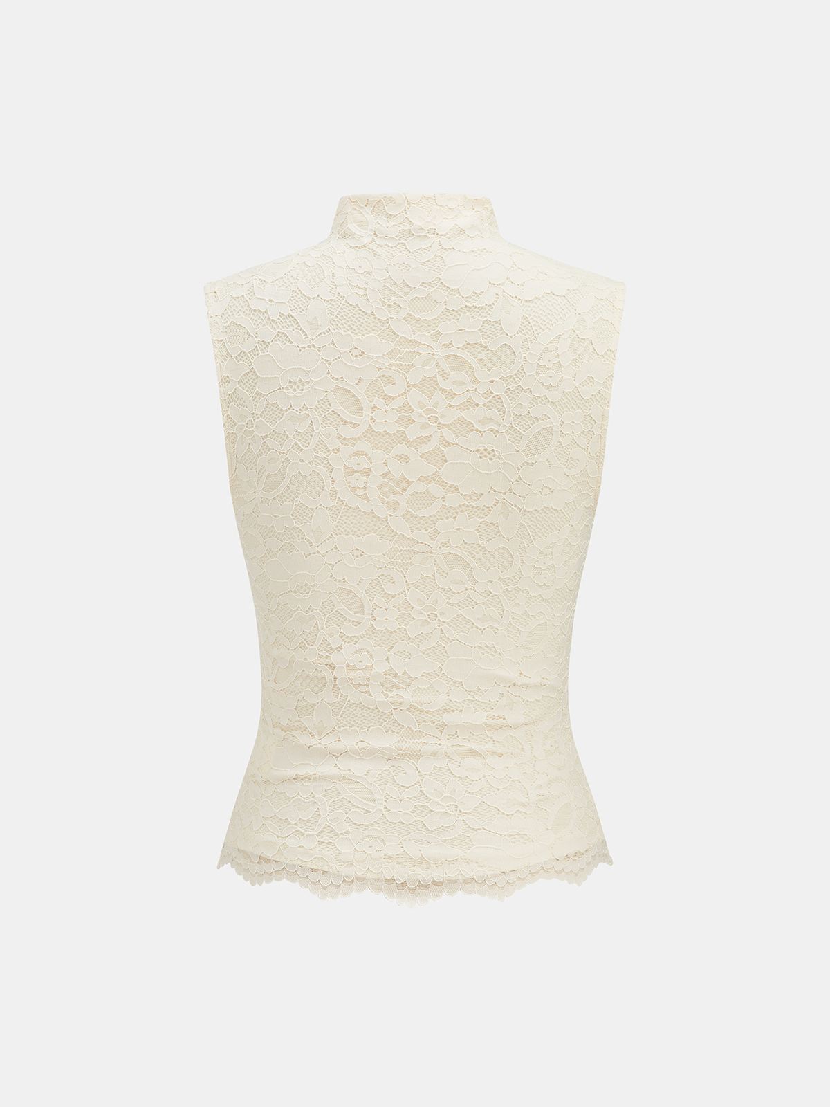 Ruched High Neck Lace Sleeveless Blouse