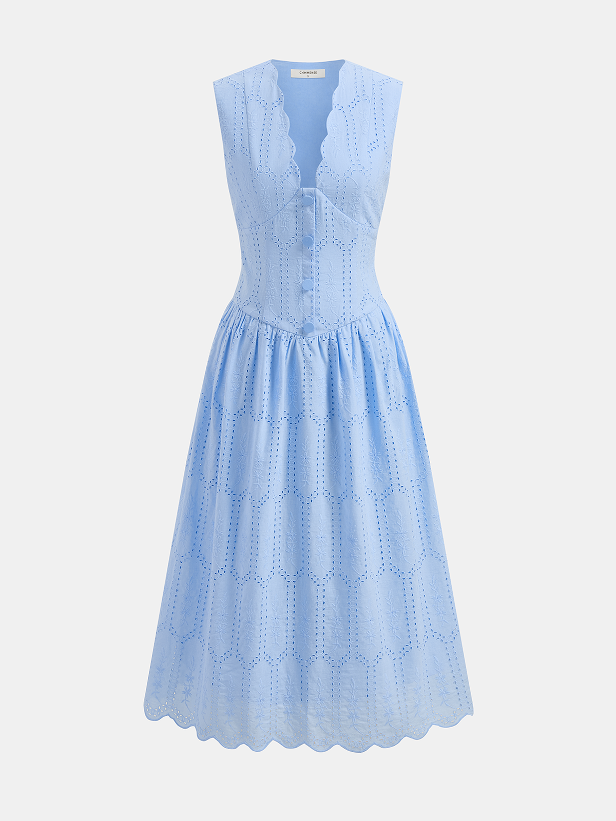 Ärmelloses Midikleid aus Baumwollbroderie mit Lochstickerei