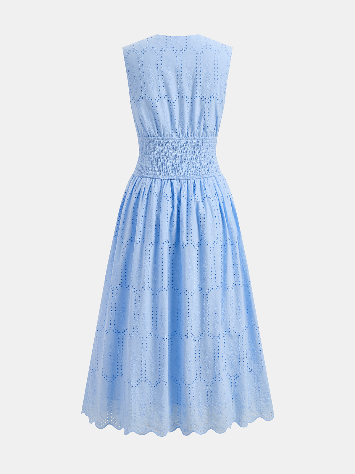 Ärmelloses Midikleid aus Baumwollbroderie mit Lochstickerei