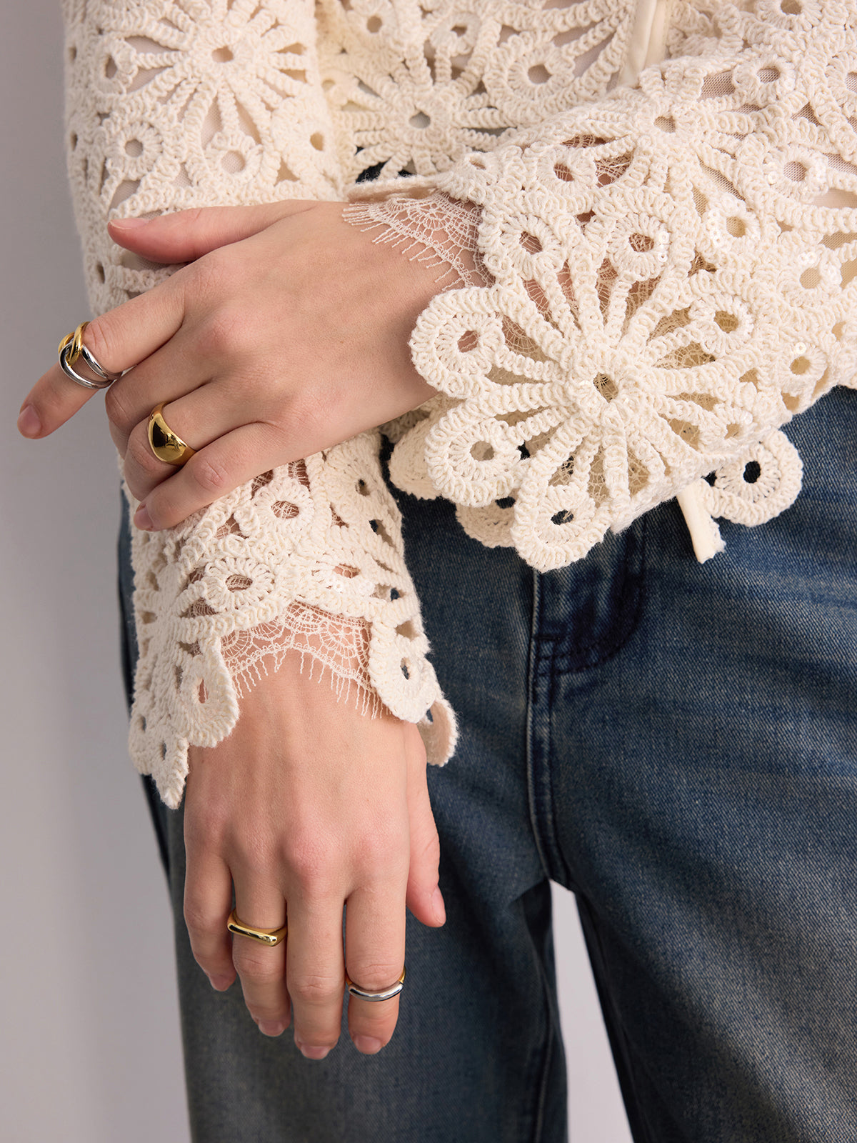 Cotton Crochet V-Neck Cardigan