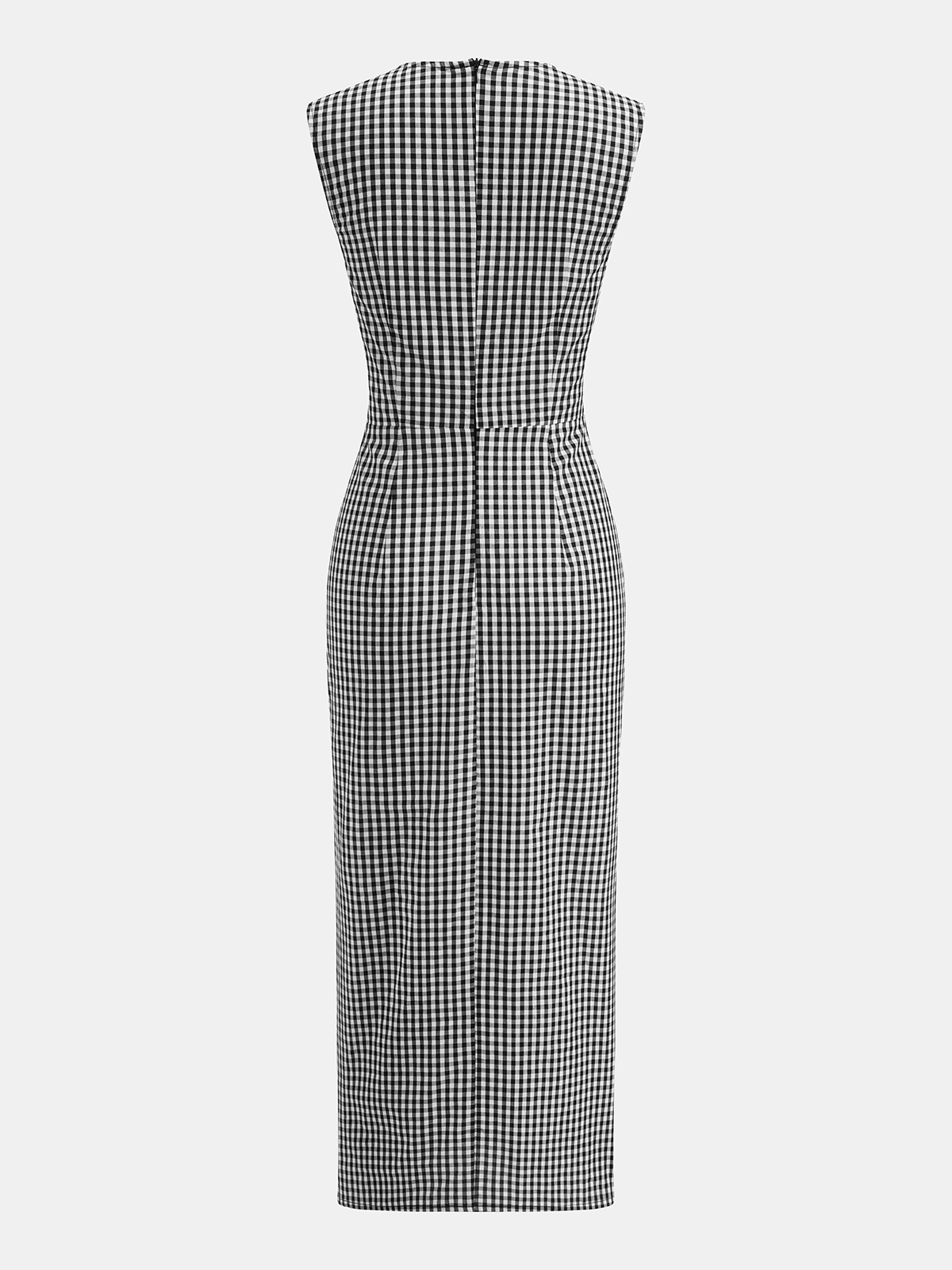Robe longue sans manches en coton vichy froncé avec fente