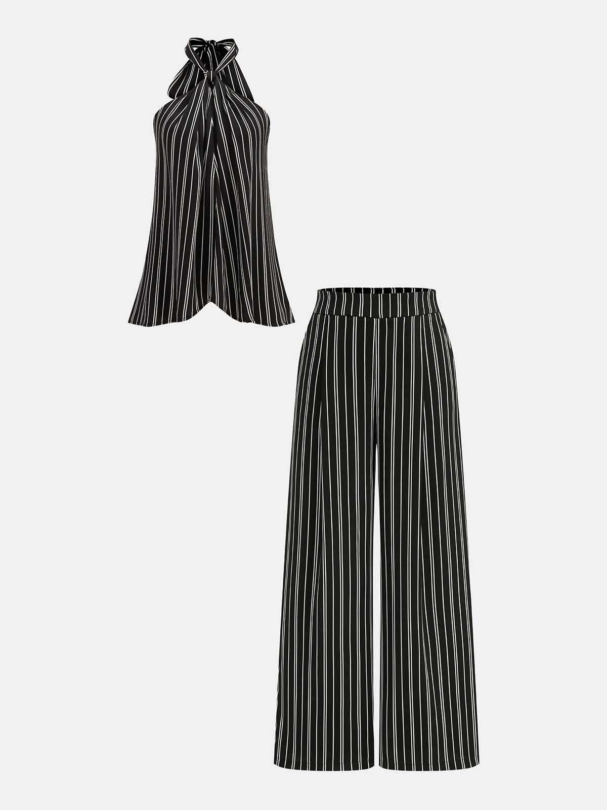 Striped Halter Satin Top & Pants Set