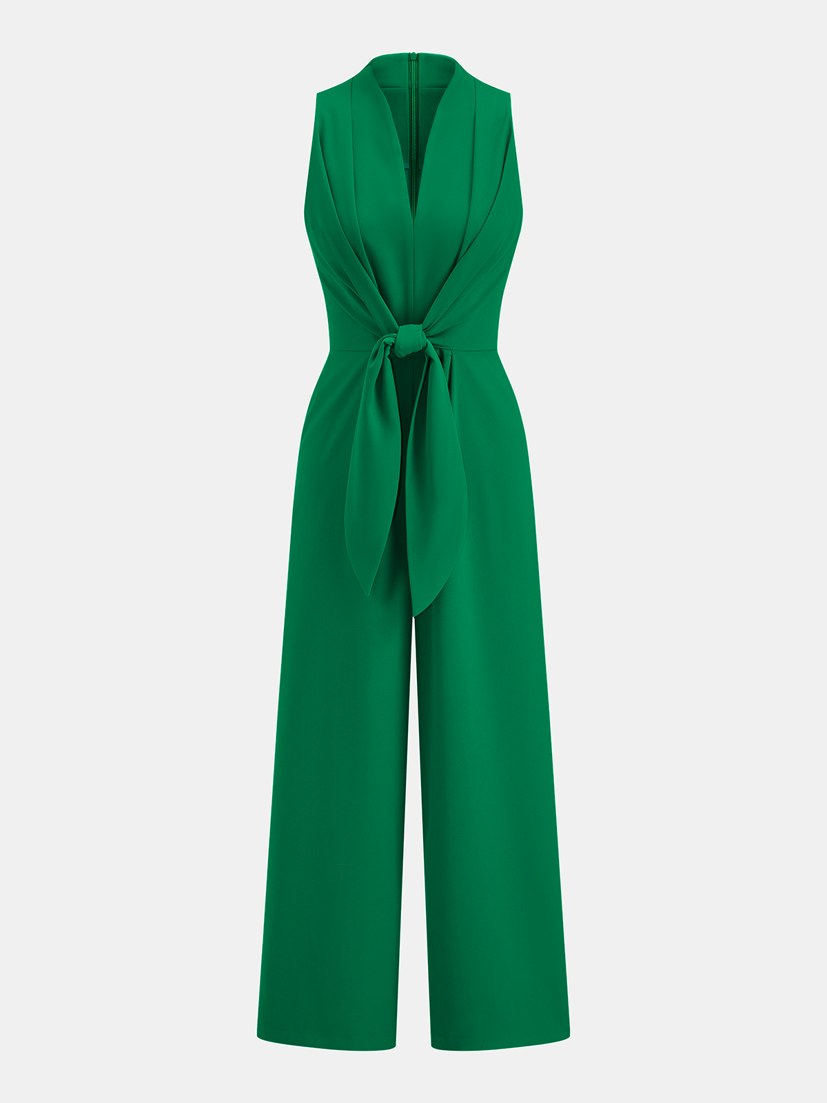 Combinaison sans manches à col en V avec taille nouée et jambes larges