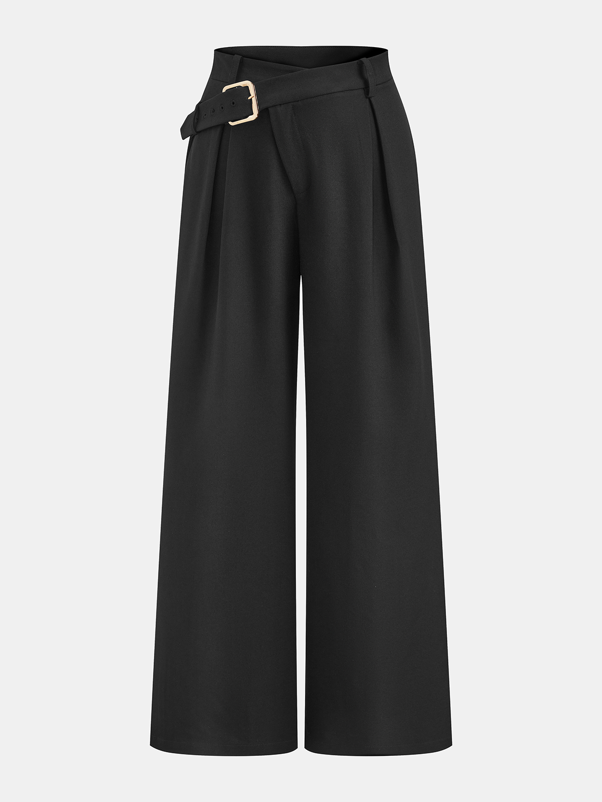 High Waisted Buckle Detail Wide Leg Pants