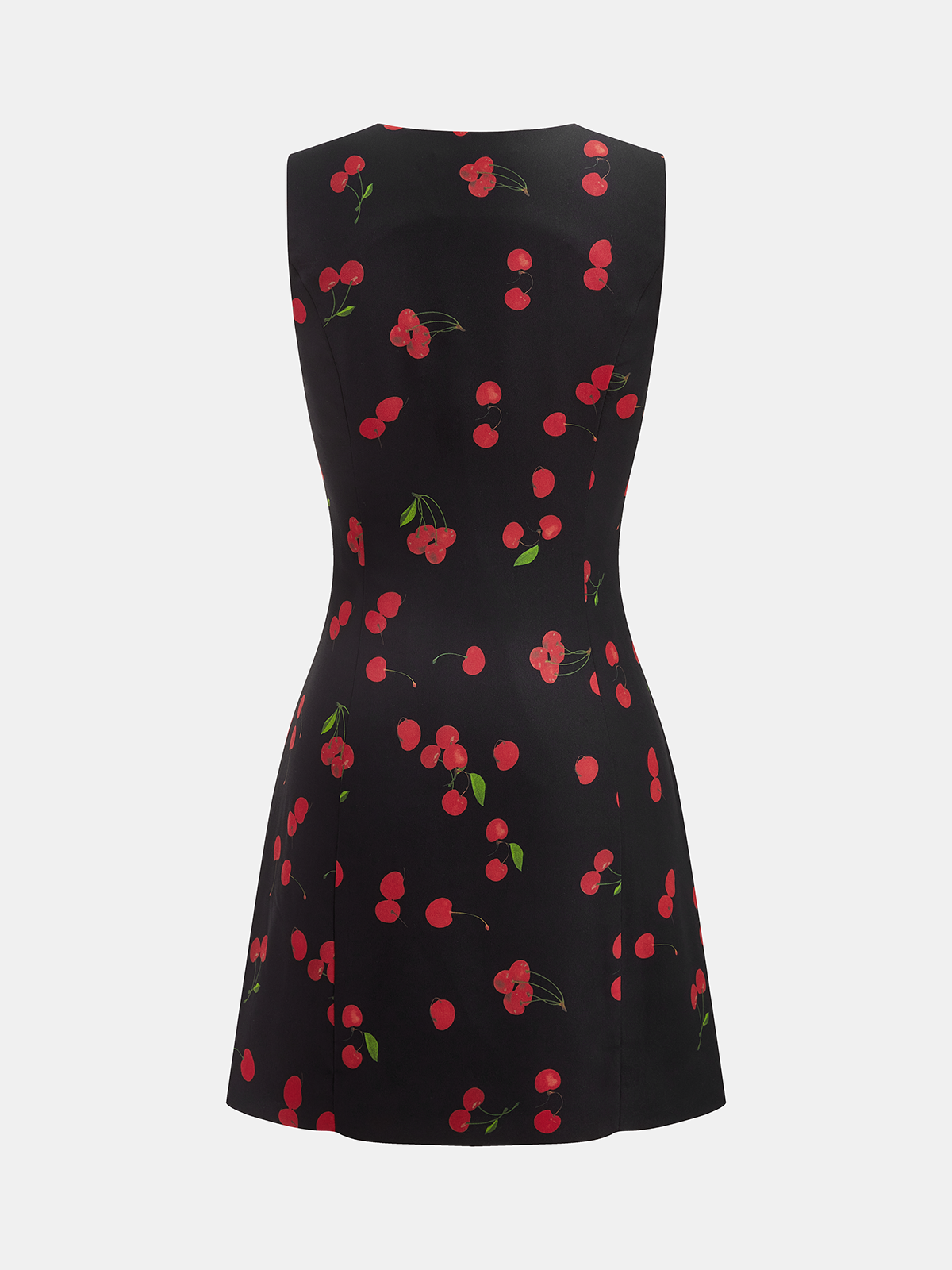 Cherry Print Sleeveless V-Neck Mini Dress