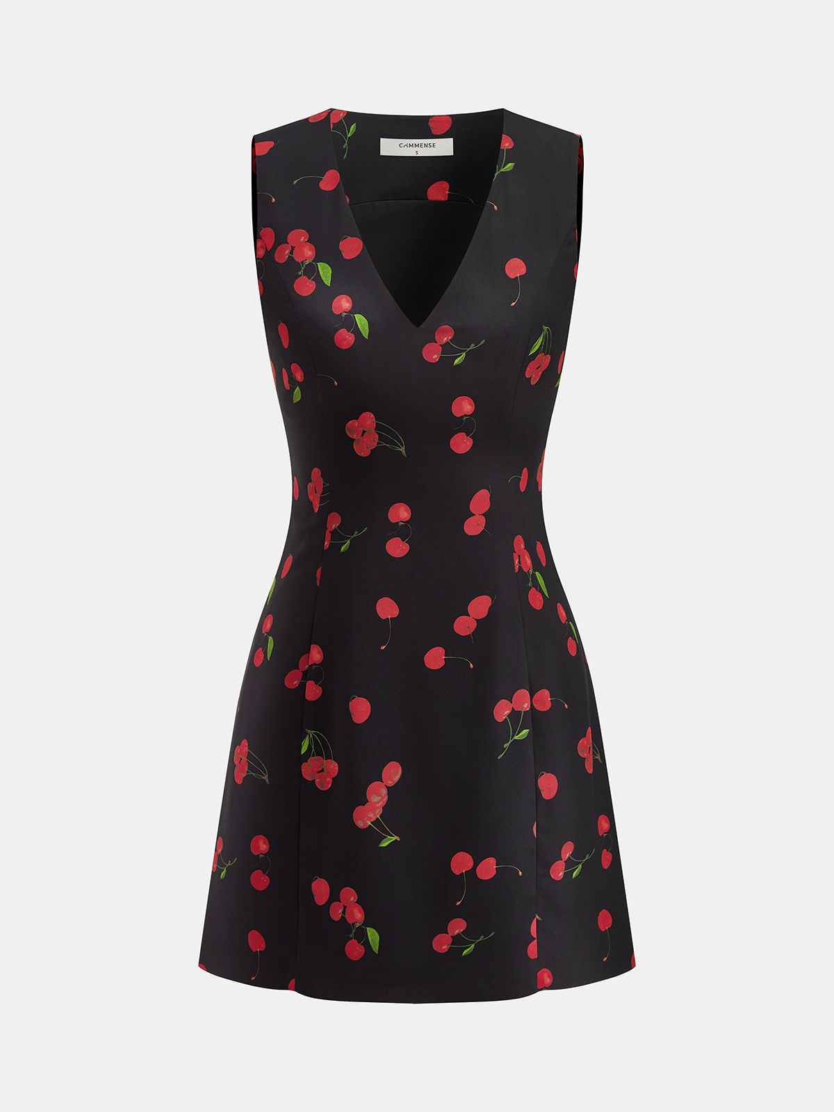 Mini-robe sans manches à col en V imprimé cerises