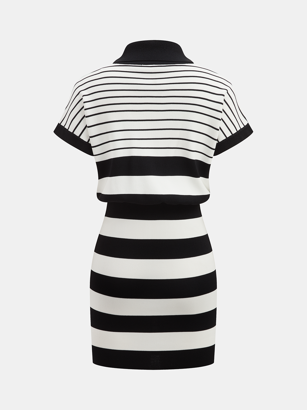 Striped Polo Short Sleeve Bodycon Sweater Dress