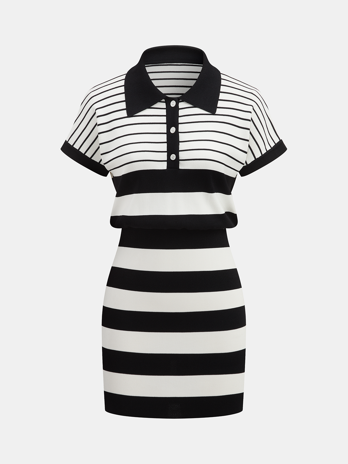 Striped Polo Short Sleeve Bodycon Sweater Dress