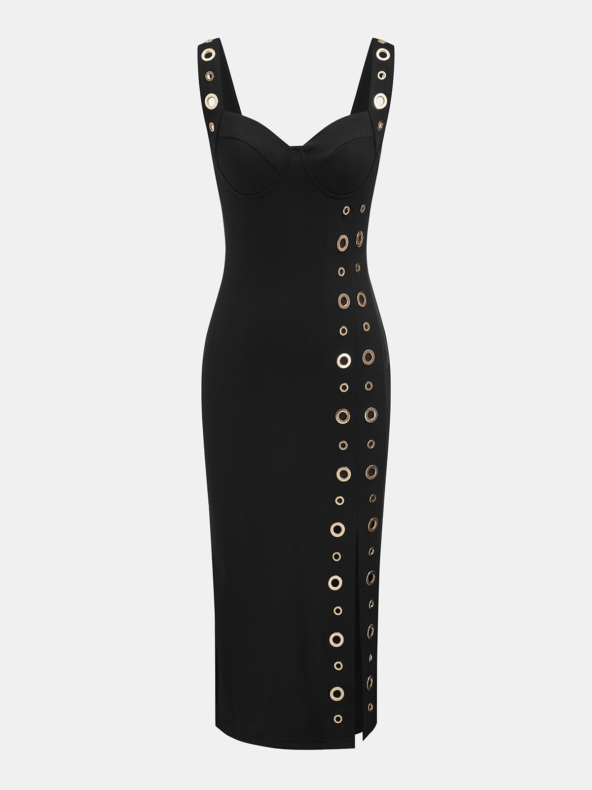 Grommet Detail Sweetheart Neck Midi Dress