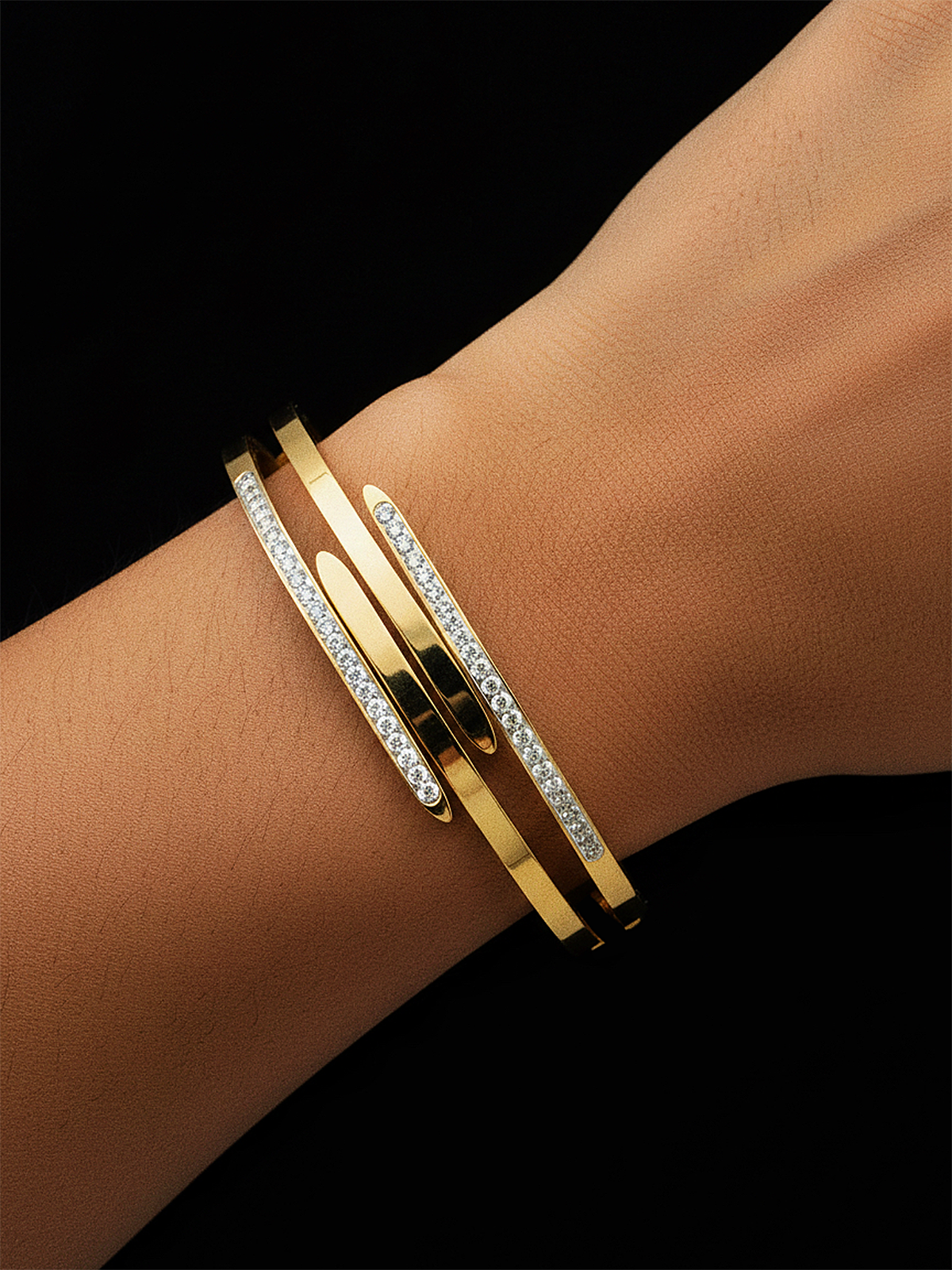 Zircon Accent Multi-Layer Cuff Bracelet