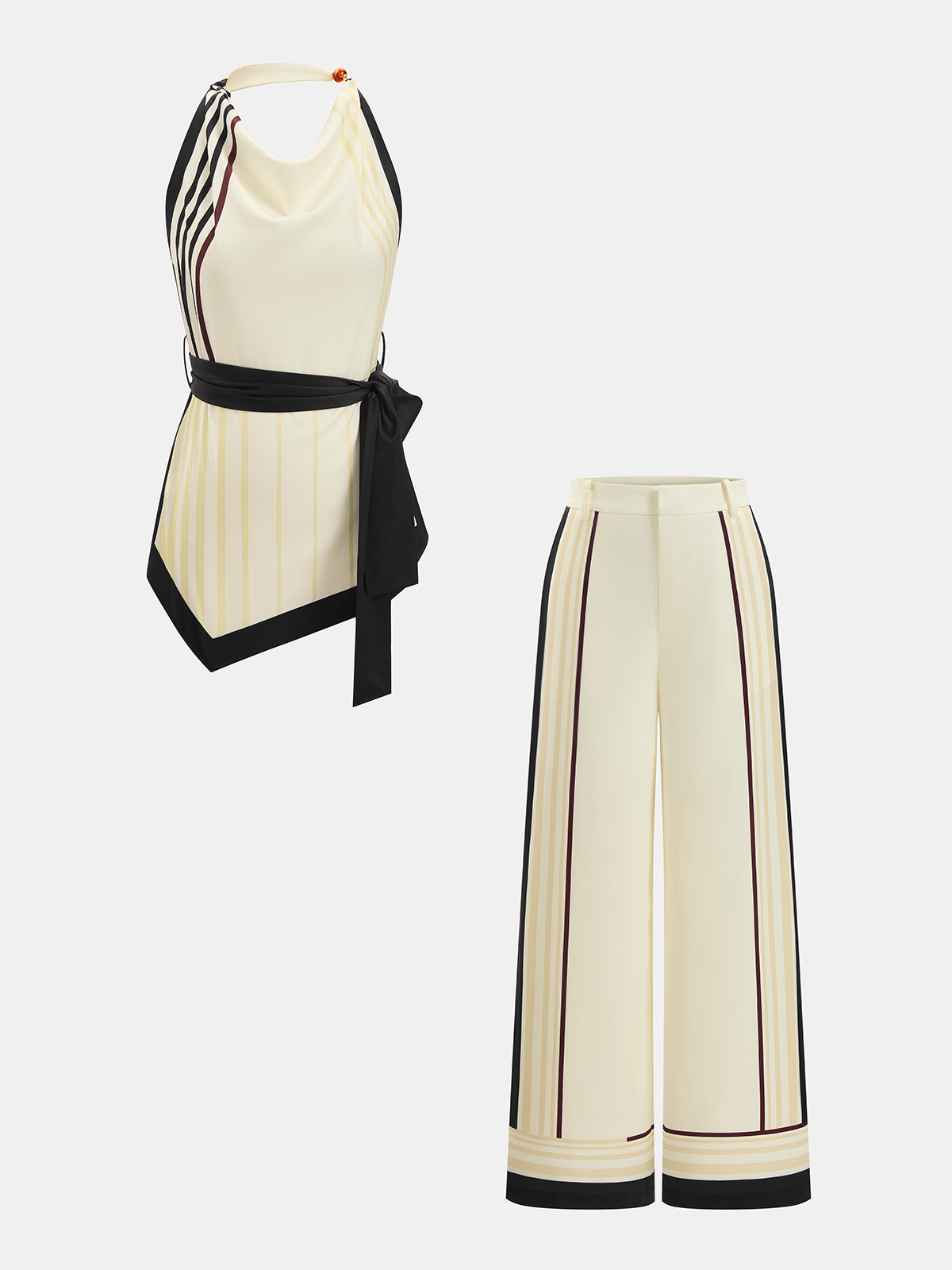 Striped Halter Top & Wide Leg Pant Set