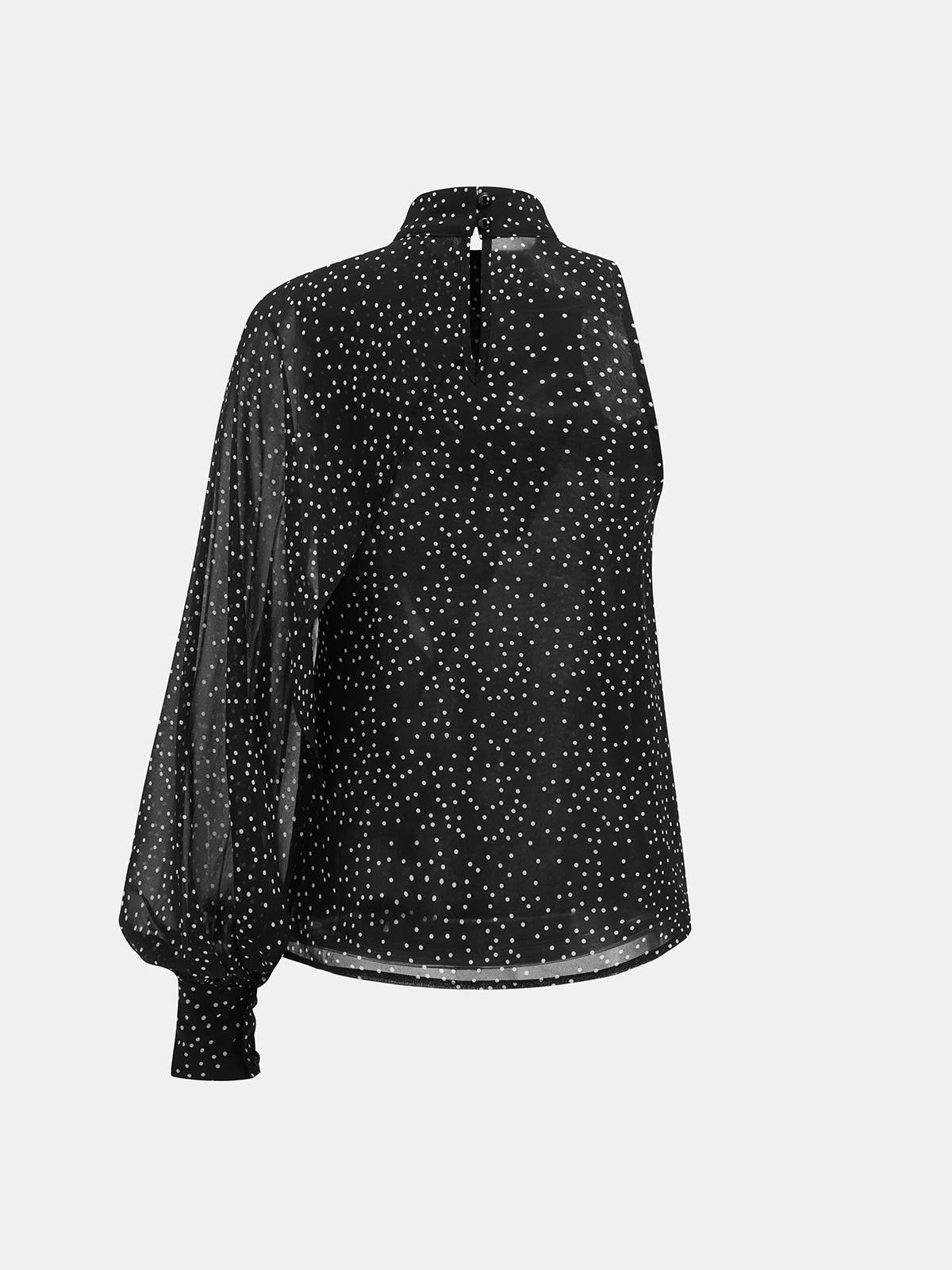 Polka Dot One Shoulder Sheer Mock Neck Blouse