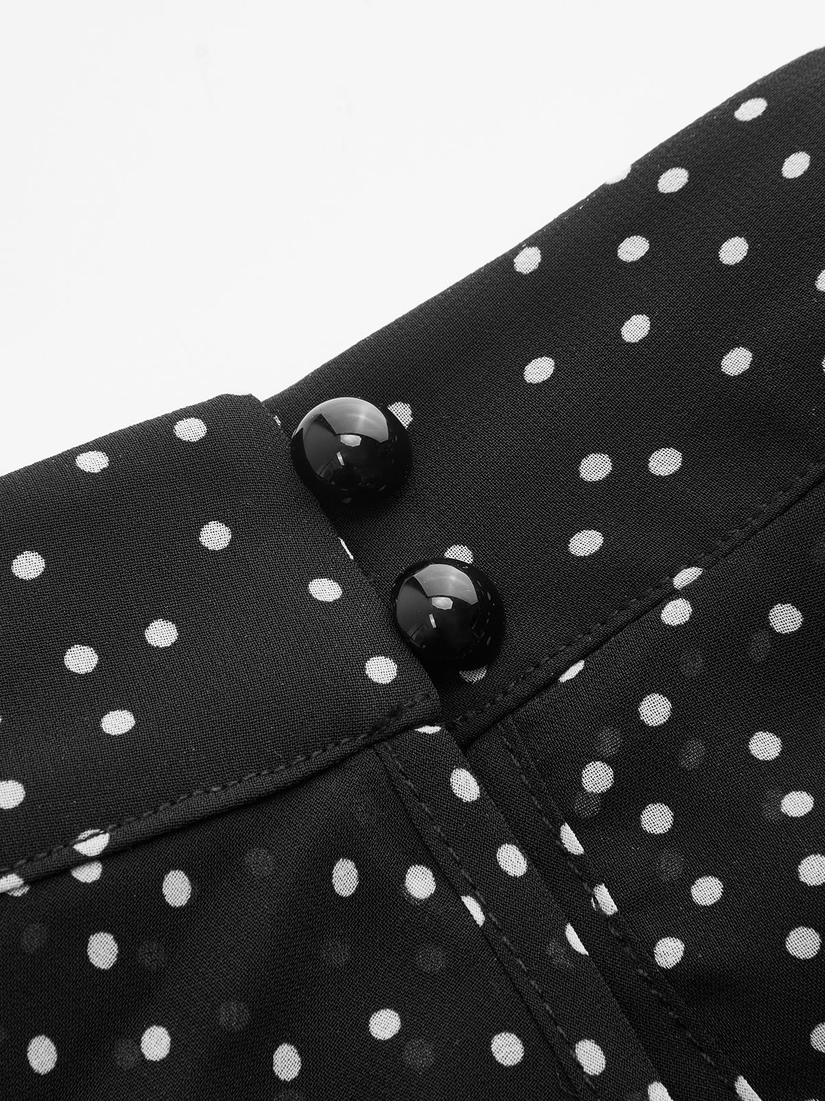 Polka Dot One Shoulder Sheer Mock Neck Blouse