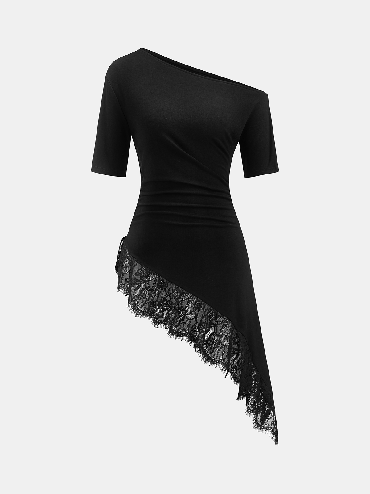 Half Sleeve Off Shoulder Asymmetric Lace Hem Top