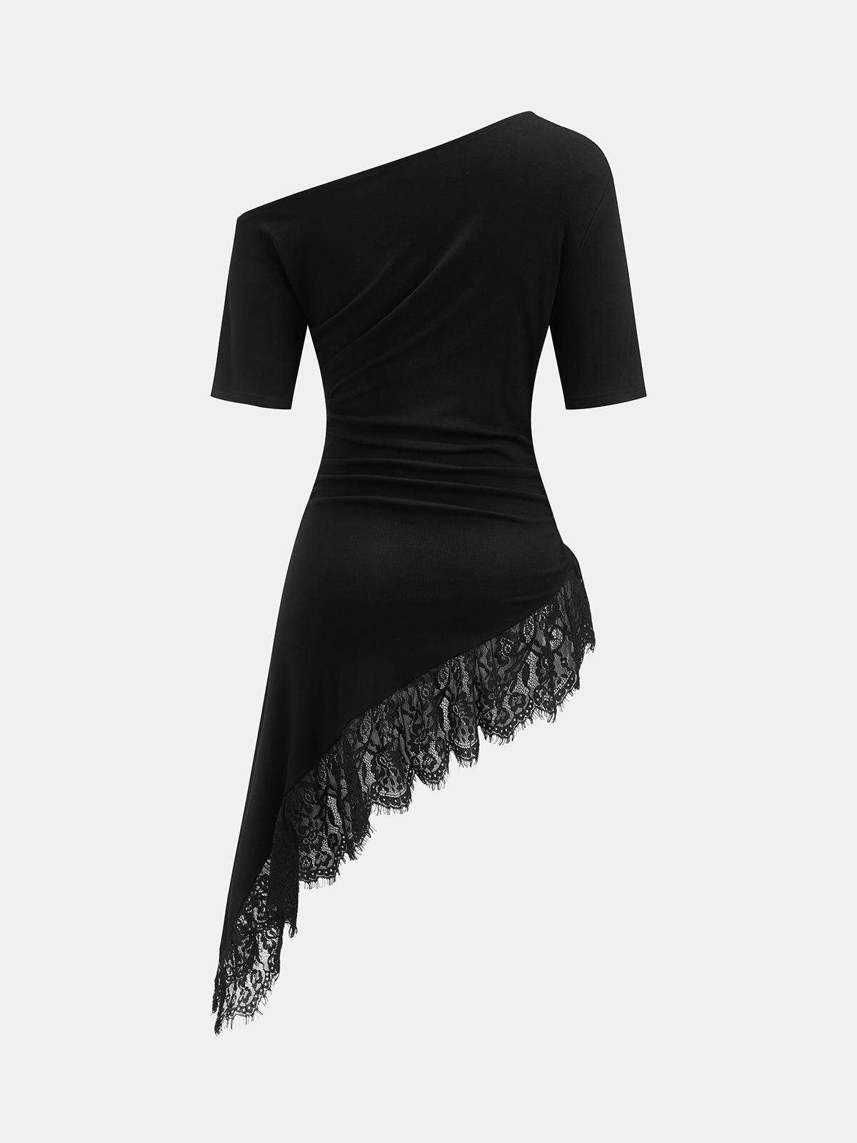 Half Sleeve Off Shoulder Asymmetric Lace Hem Top