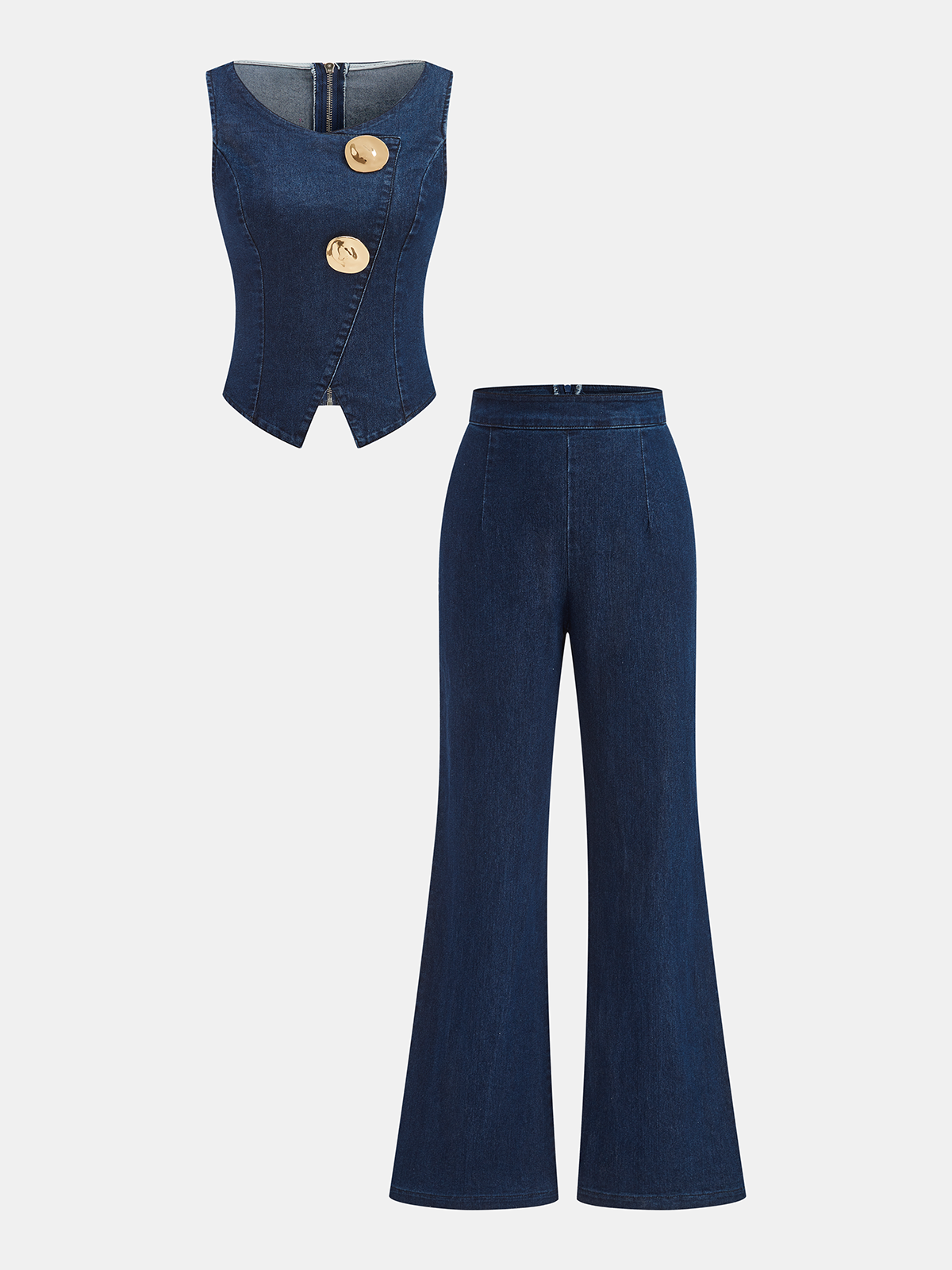 Sleeveless Denim Top Flared Pants Set