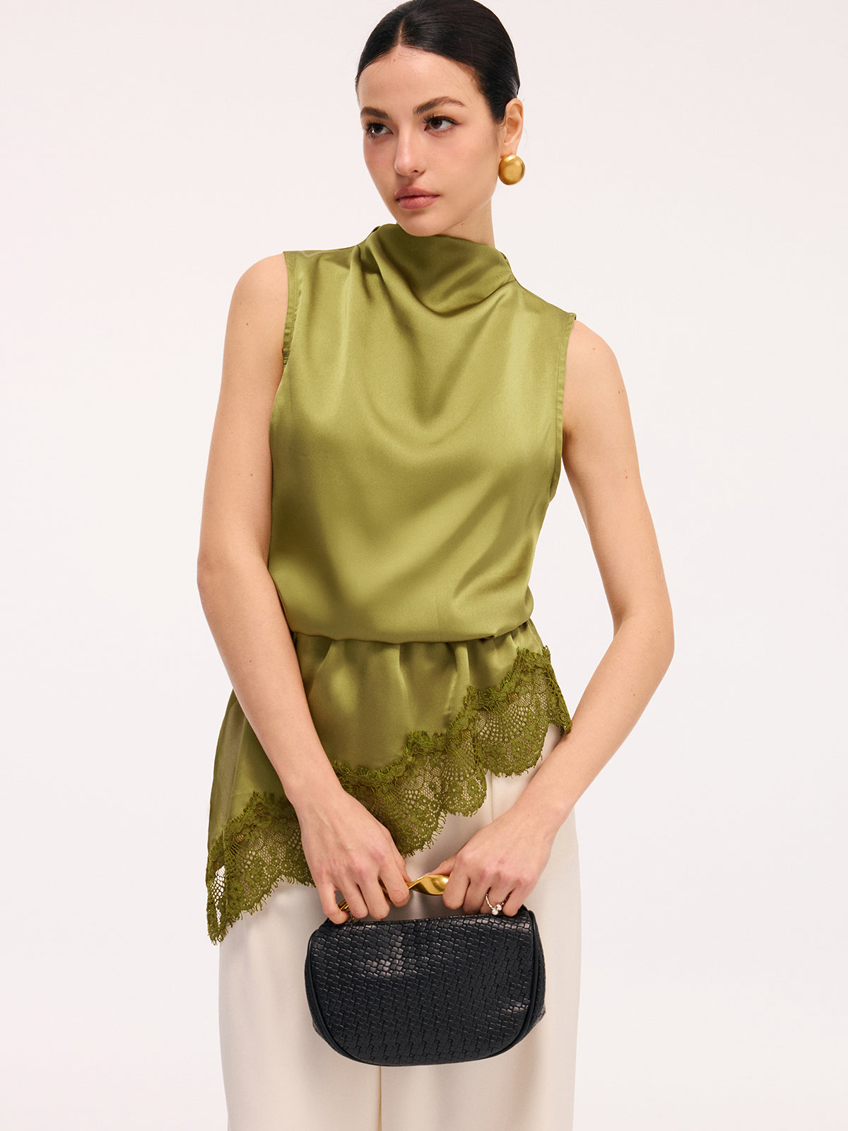 Satin-Tanktop mit Spitzenbesatz